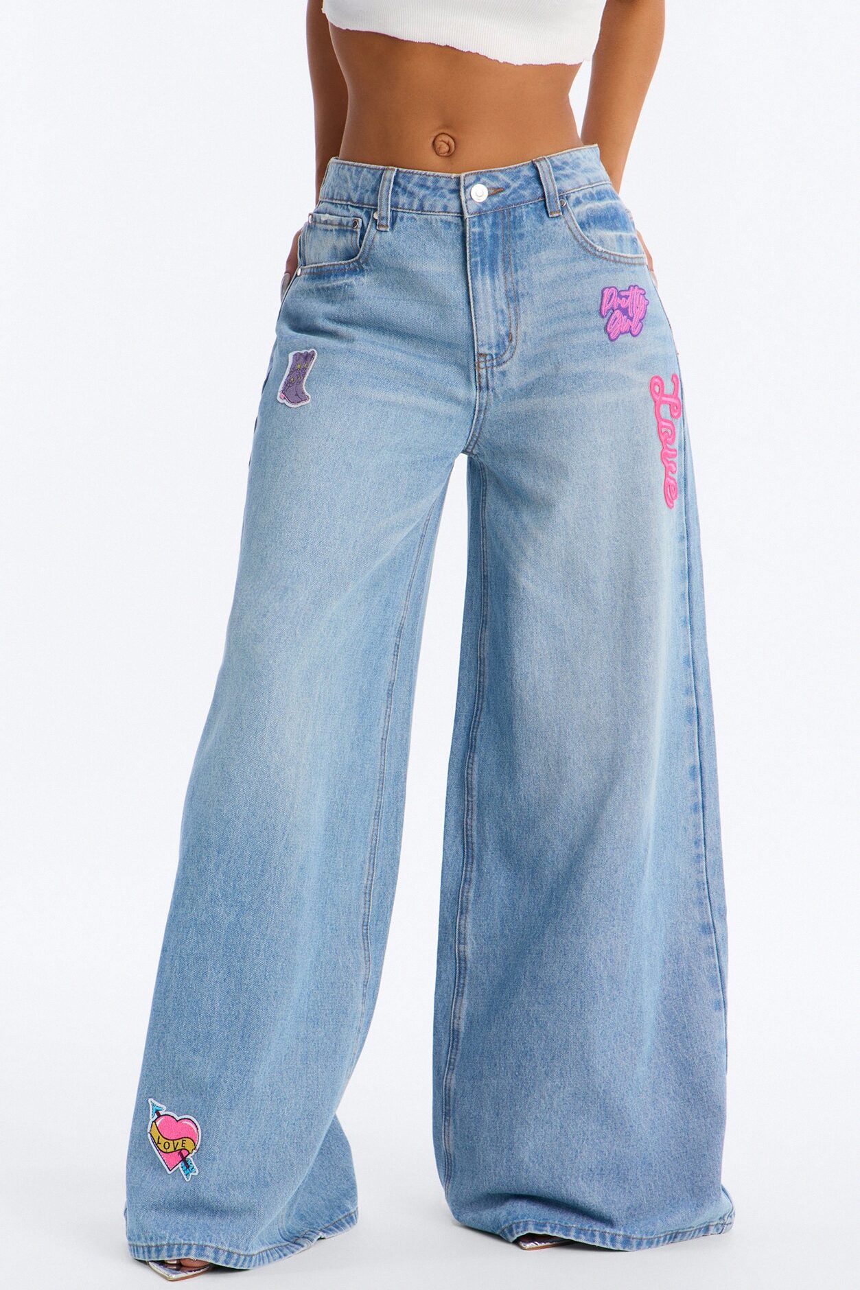 Pretty Girl Privilege Baggy Graphic Jeans - Light Wash