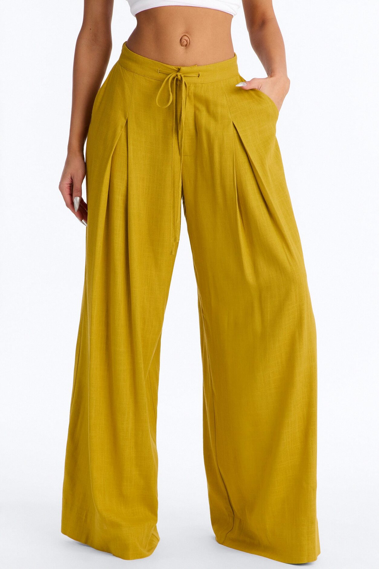 Karianna Linen Blend Wide Leg Pant - Chartreuse