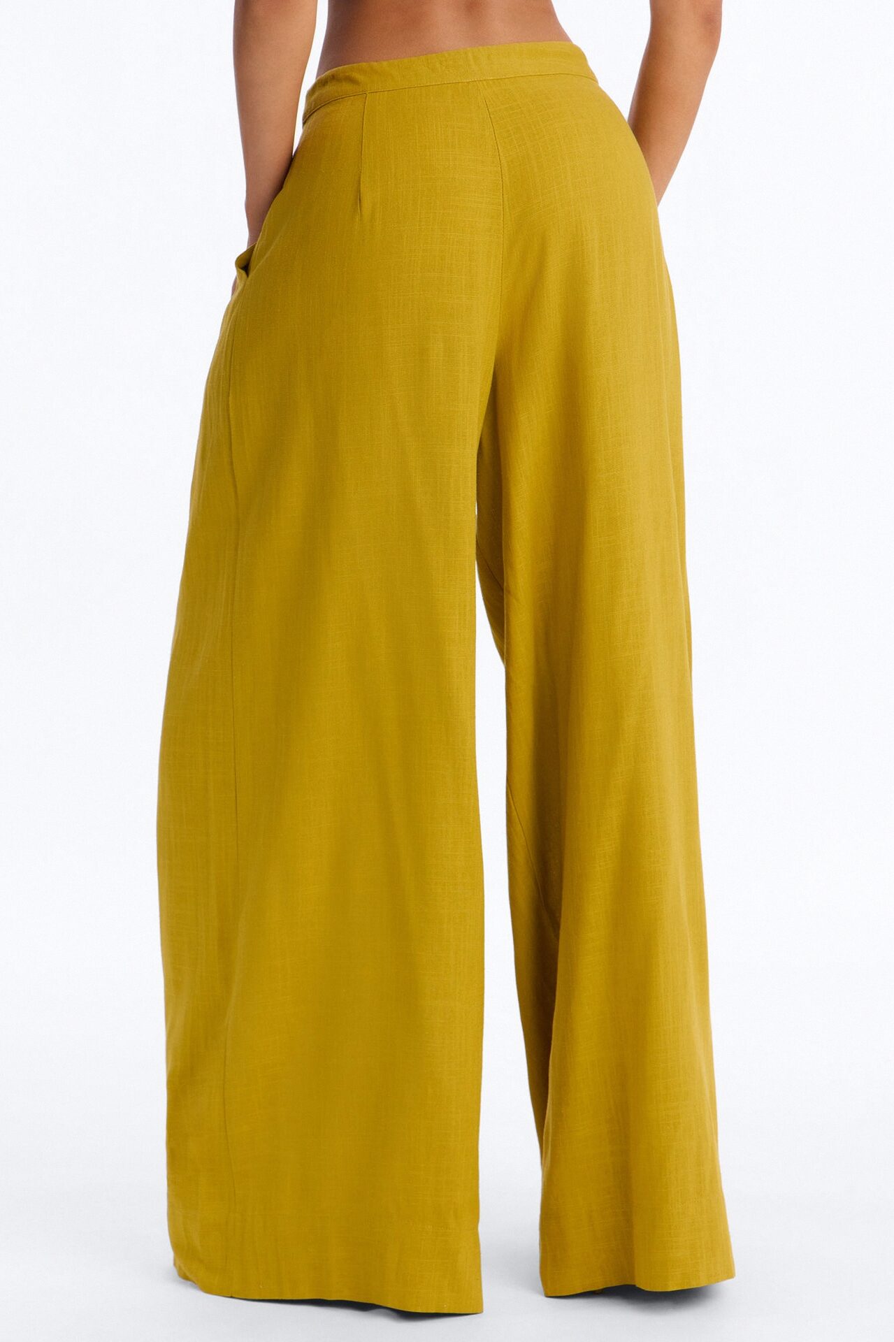 Karianna Linen Blend Wide Leg Pant - Chartreuse