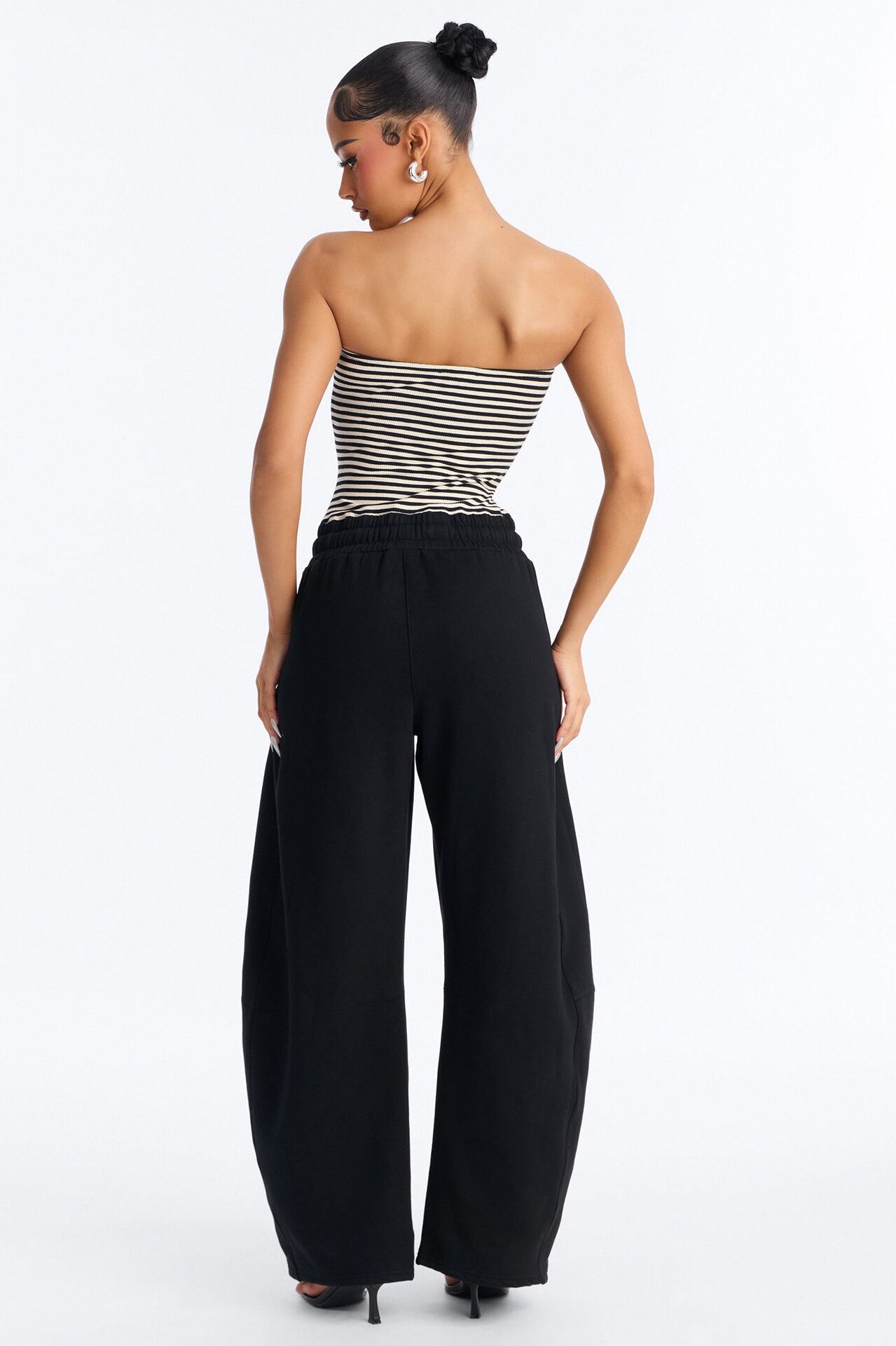 Jules Striped Knit Tube With Fleece Pant Jumpsuit - Black/combo
