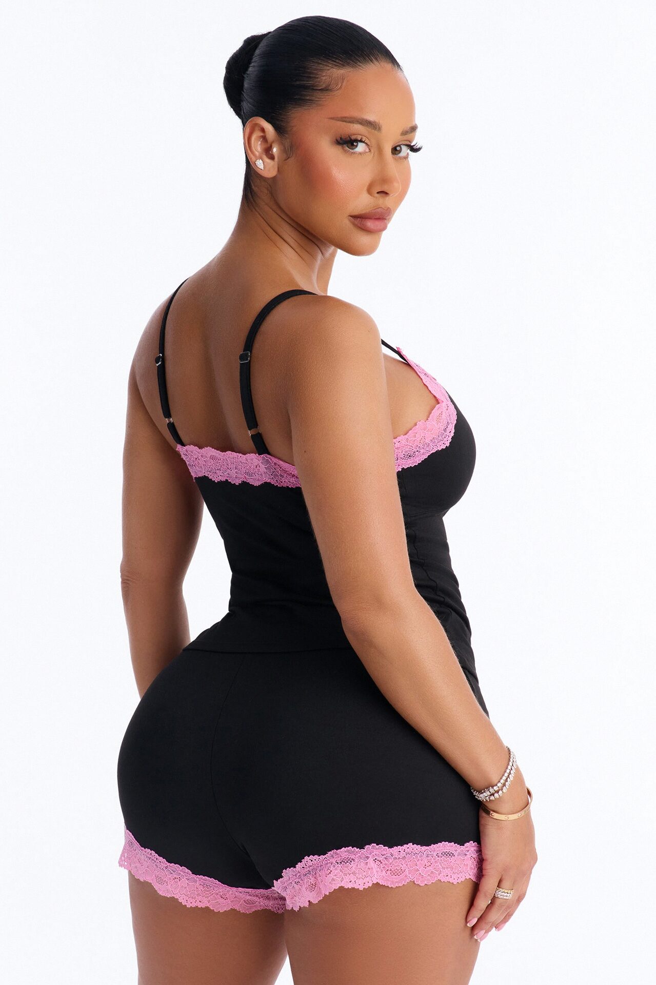 Lay Me Down Cami PJ Short Set - Black/Pink