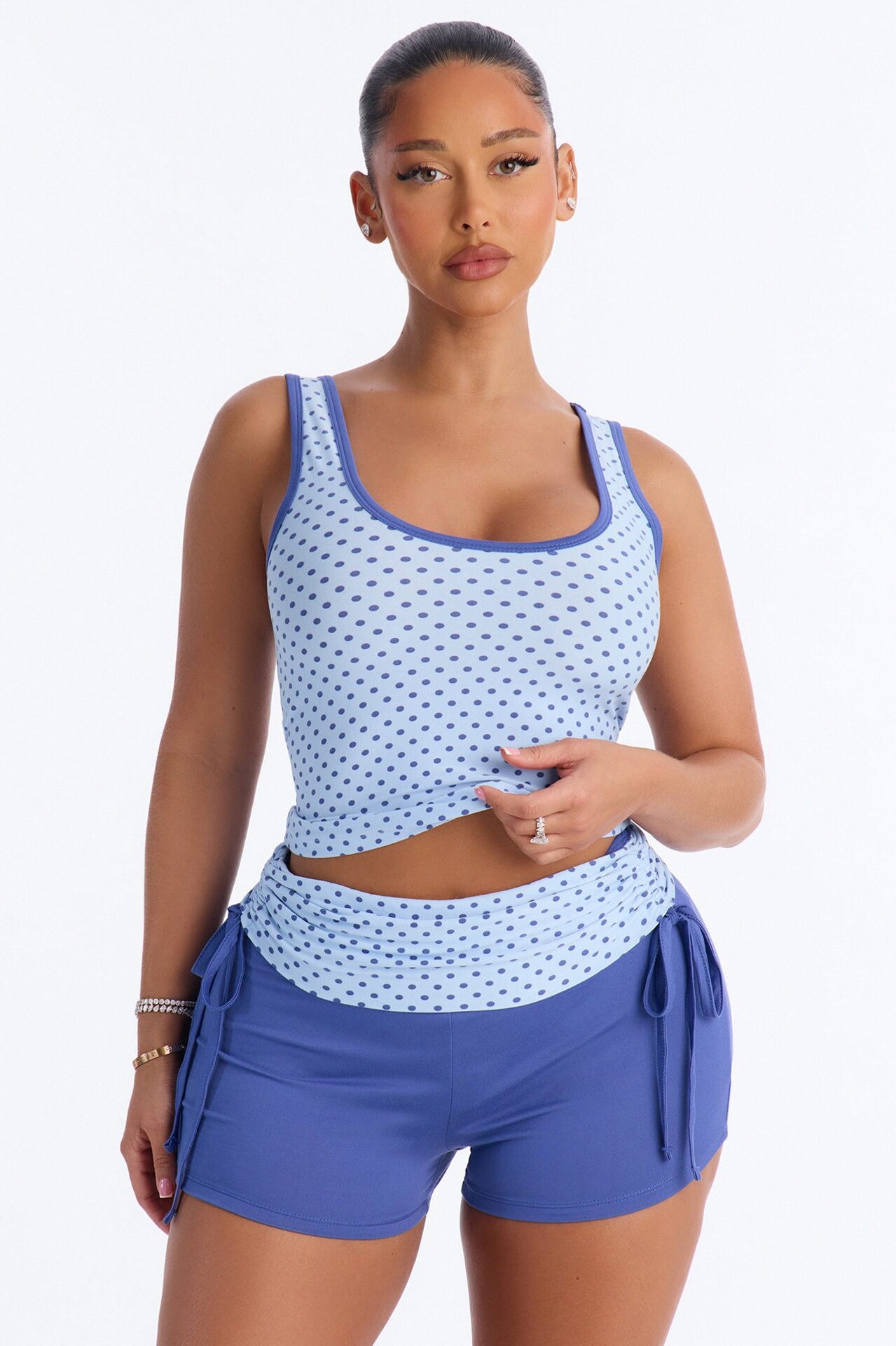 Soft Promises Cami PJ Foldover Short Set - Blue/combo