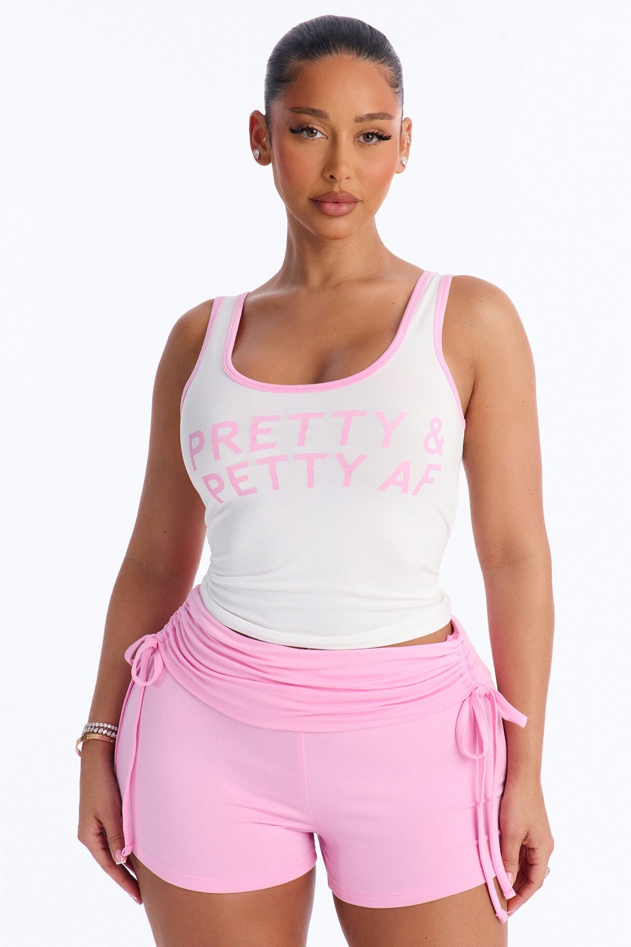 Soft Promises Cami PJ Foldover Short Set - White/Pink