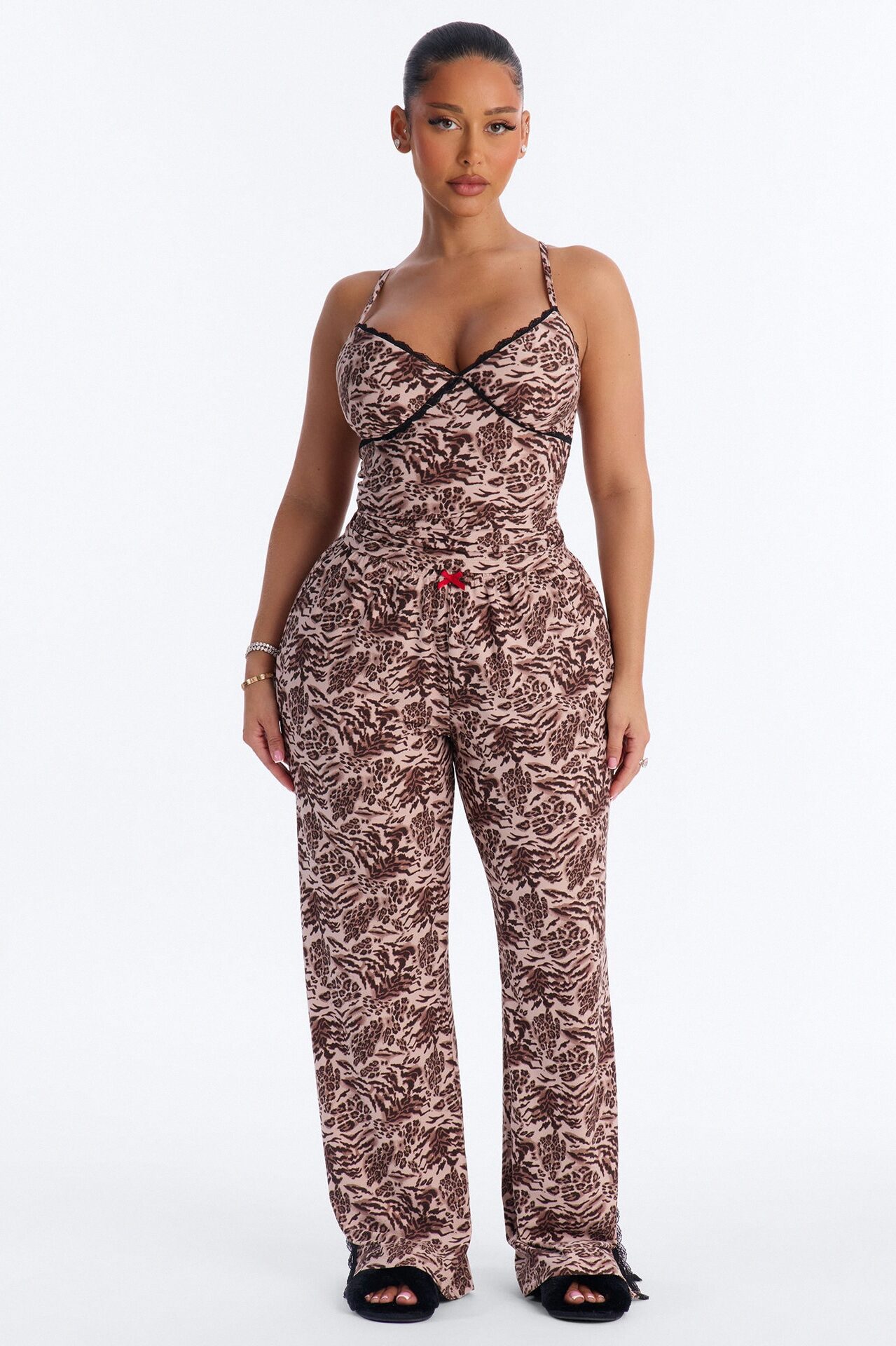 Dreamy And Chic Cami PJ Pant Set - Brown/combo