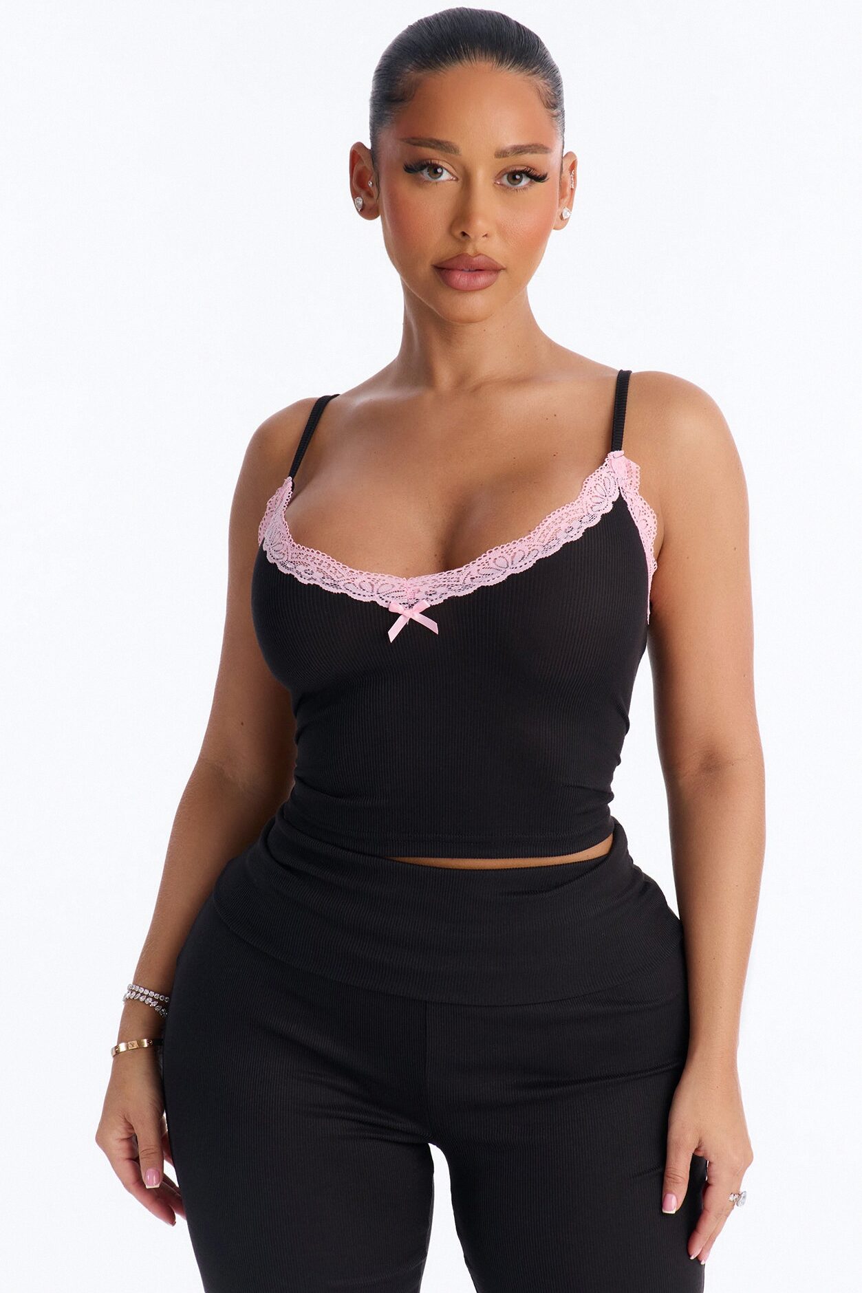 Falling For You Foldover PJ Pant Set - Black/Pink