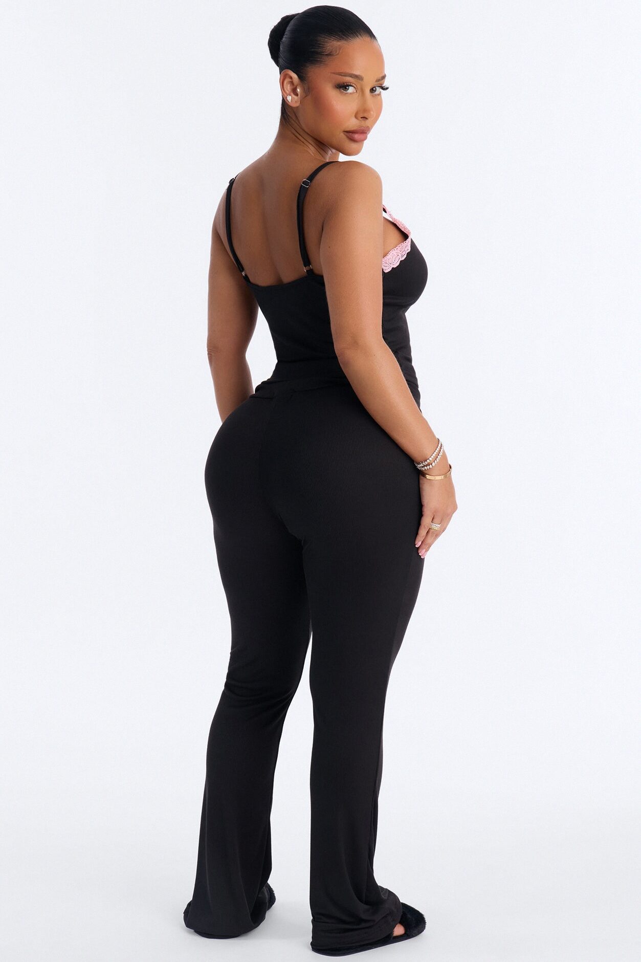 Falling For You Foldover PJ Pant Set - Black/Pink