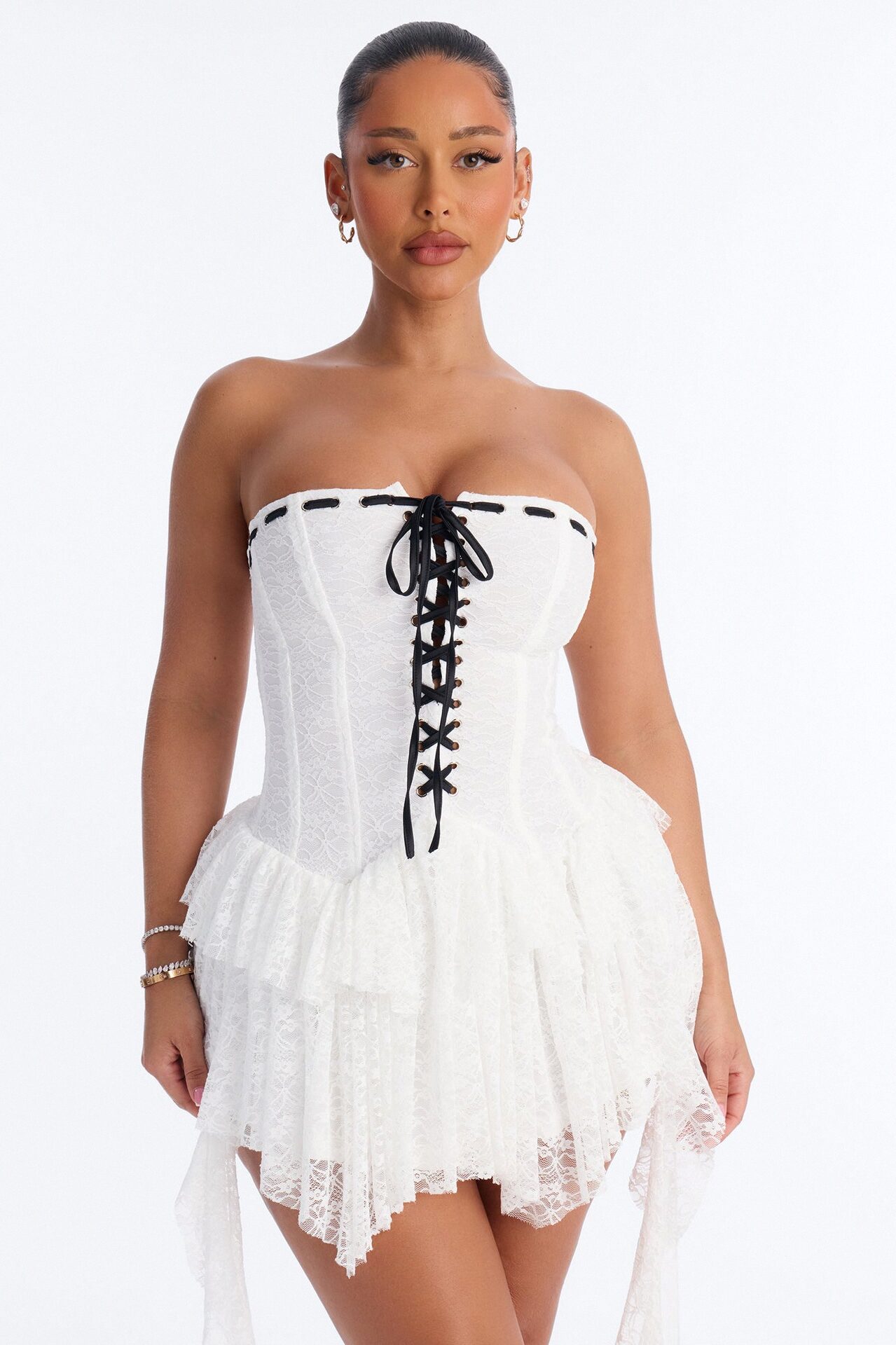Cosette Ruffle Lace Mini Dress - White