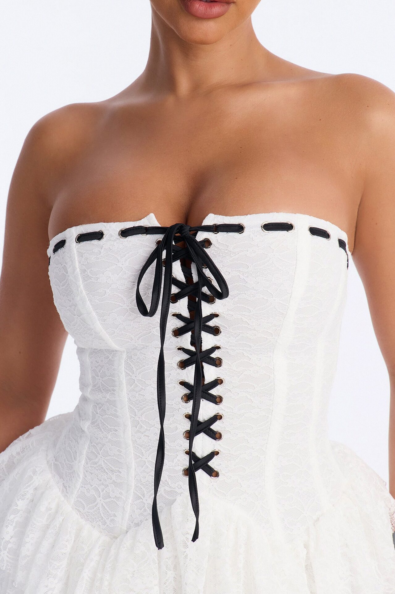 Cosette Ruffle Lace Mini Dress - White