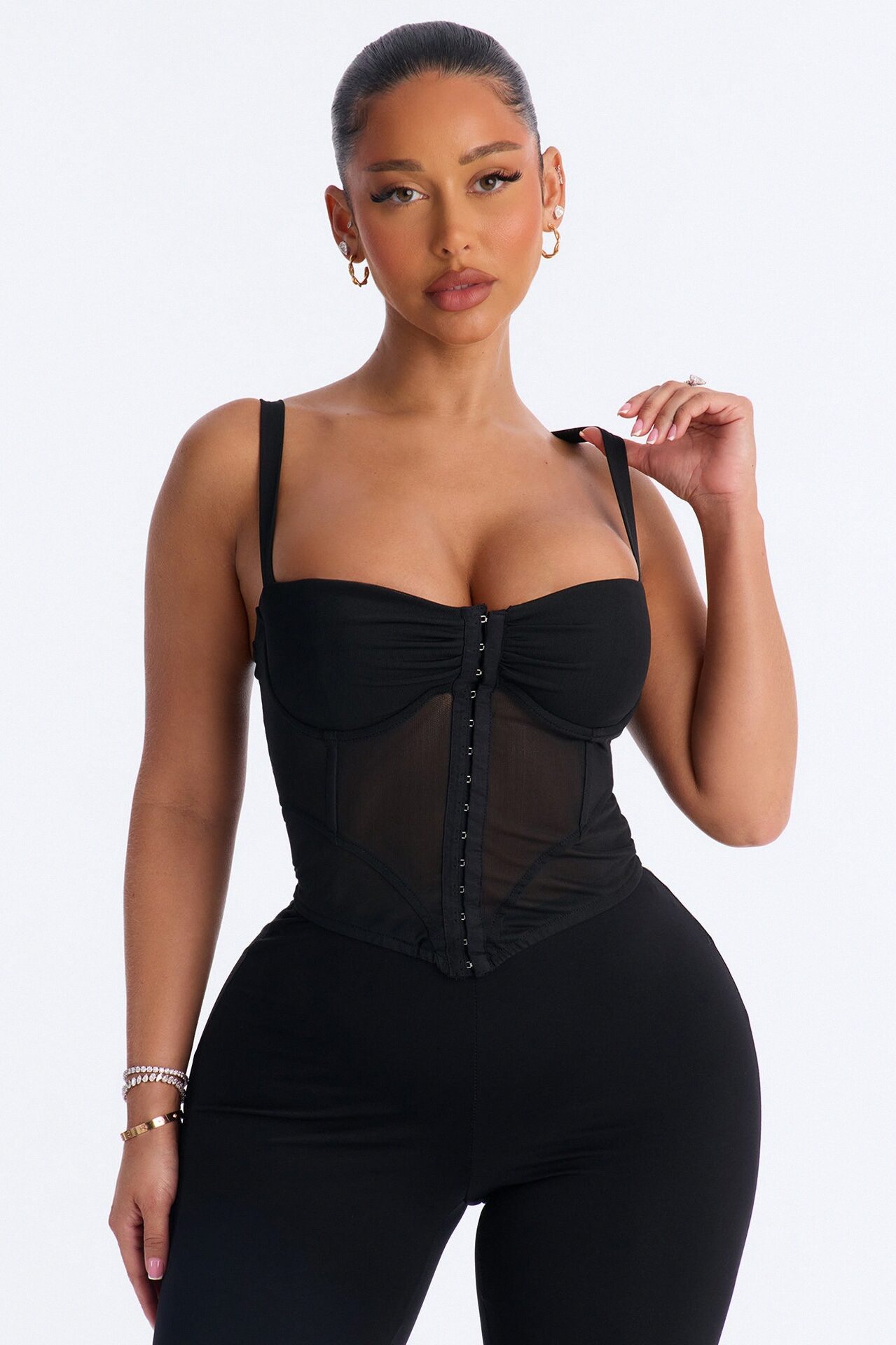 Lani Mesh Sweetheart Sleeveless Corset Top - Black