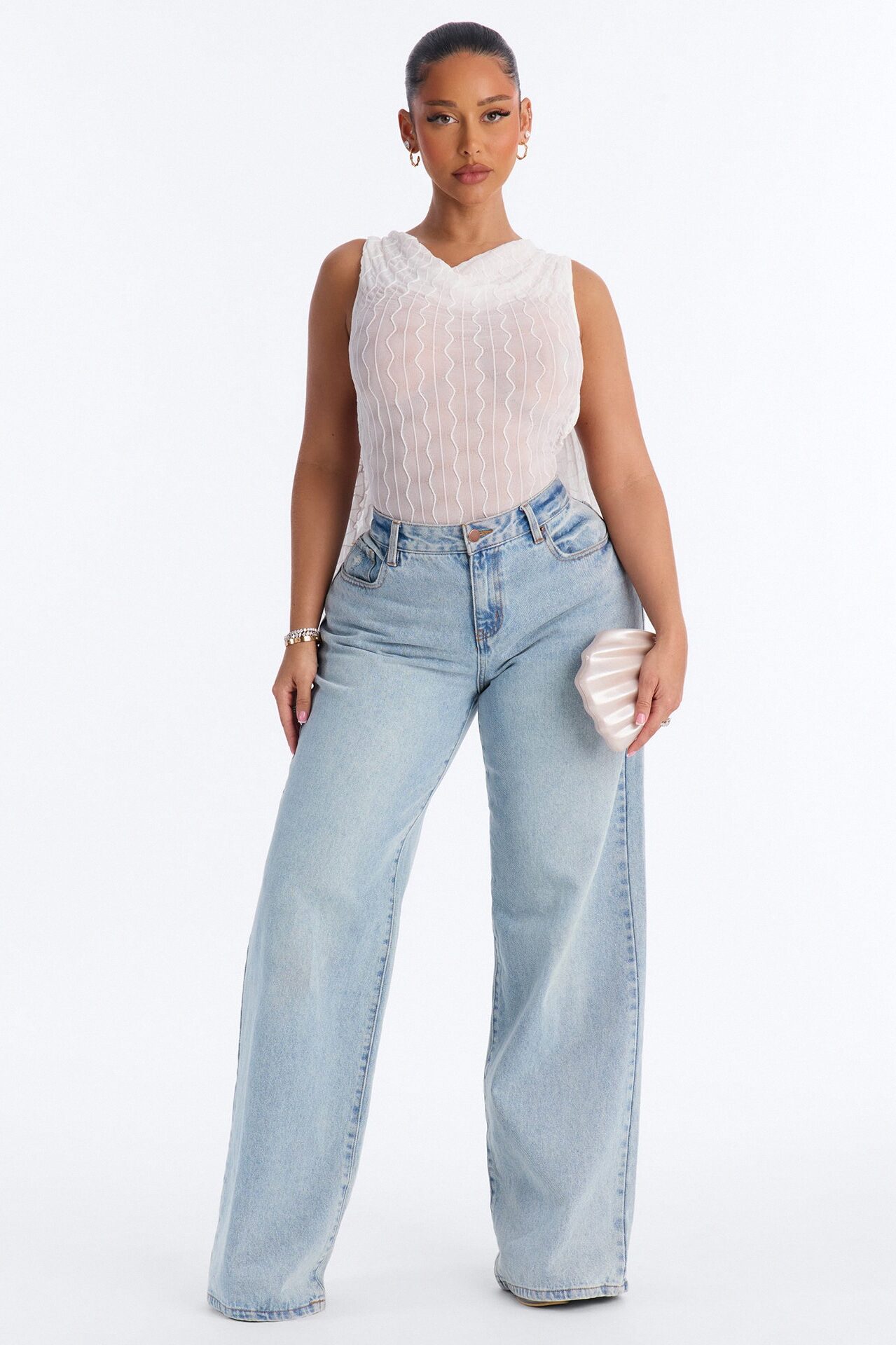 Kallie Ruffle Backless Mesh Bodysuit - White