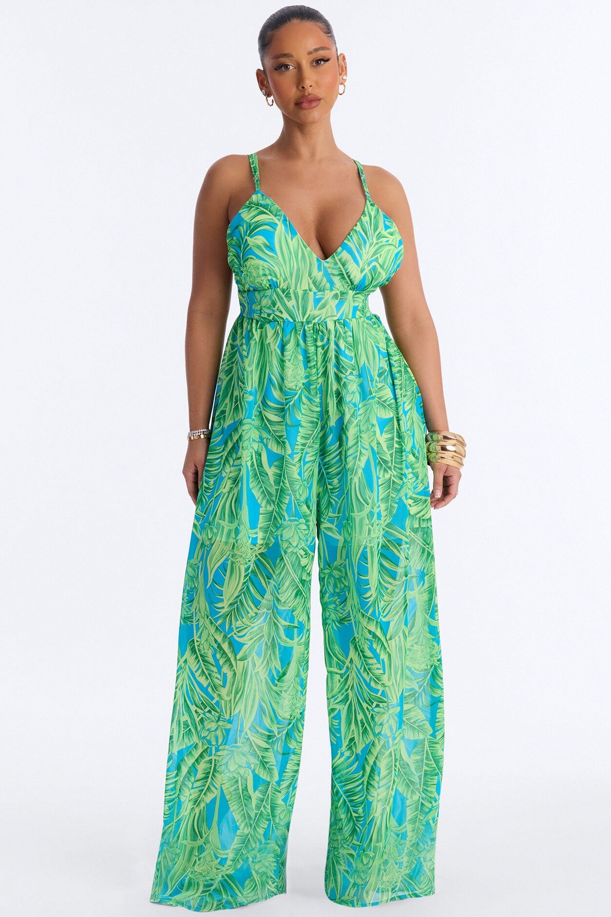 Tropic Daze Wide Leg Jumpsuit - Green