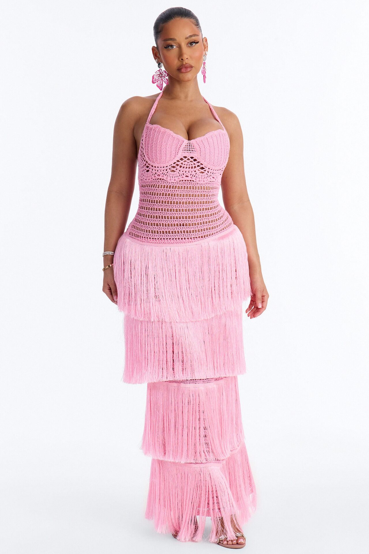 Caught Your Eye Crochet Maxi Dress - Pink