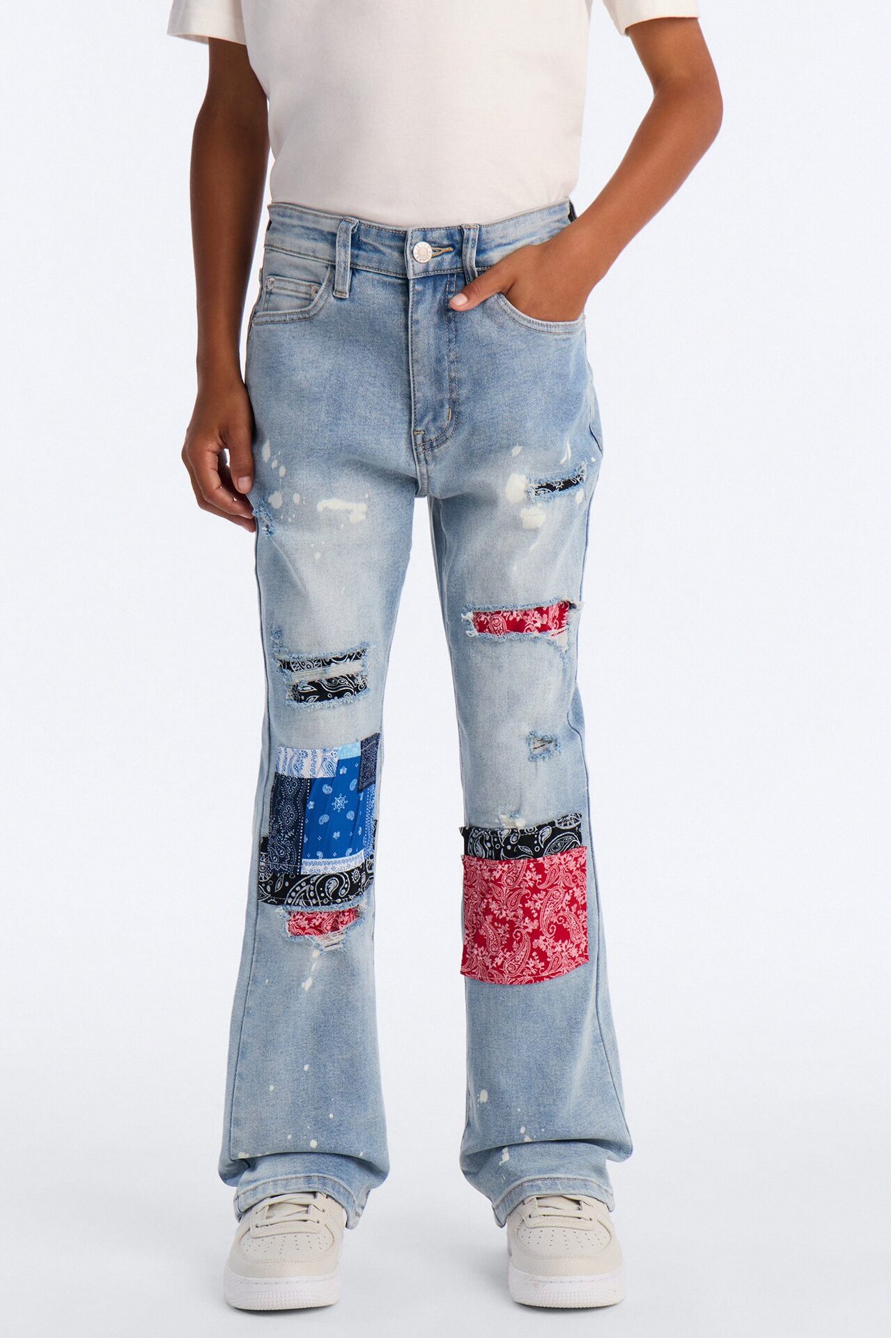 Mini Stacked Skinny Flare Paisley Jungle Jean - Light Wash