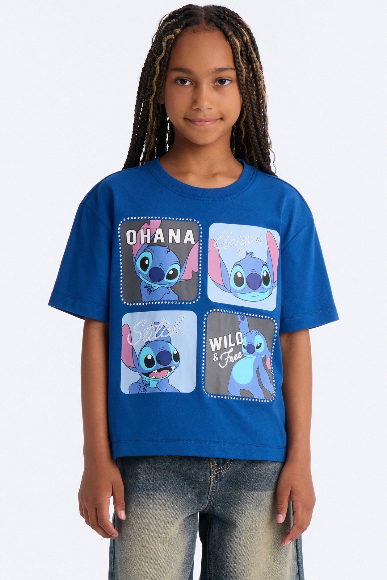 Mini Many Faces Of Stitch Short Sleeve Tee - Blue