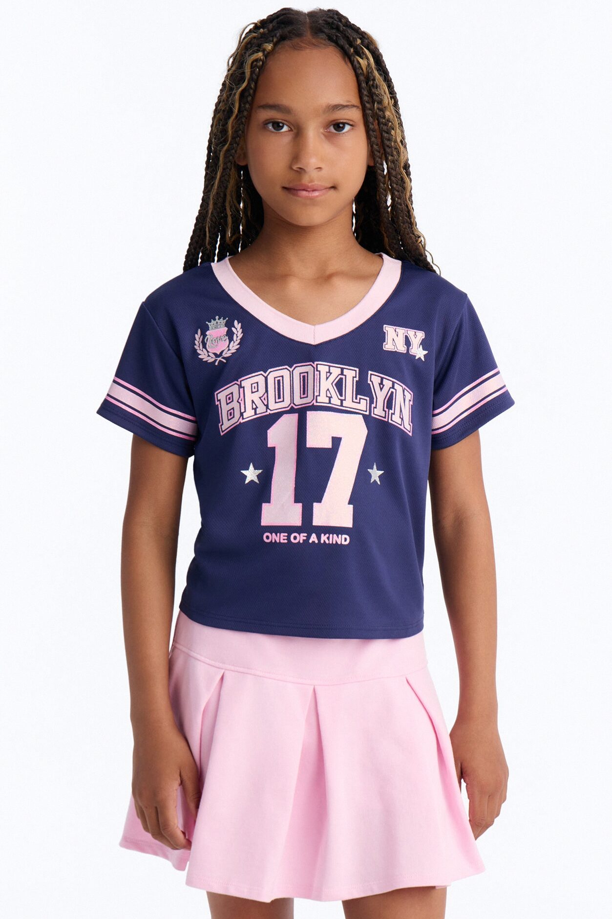 Mini Born To Win Pleated Skirt Set - Navy/combo