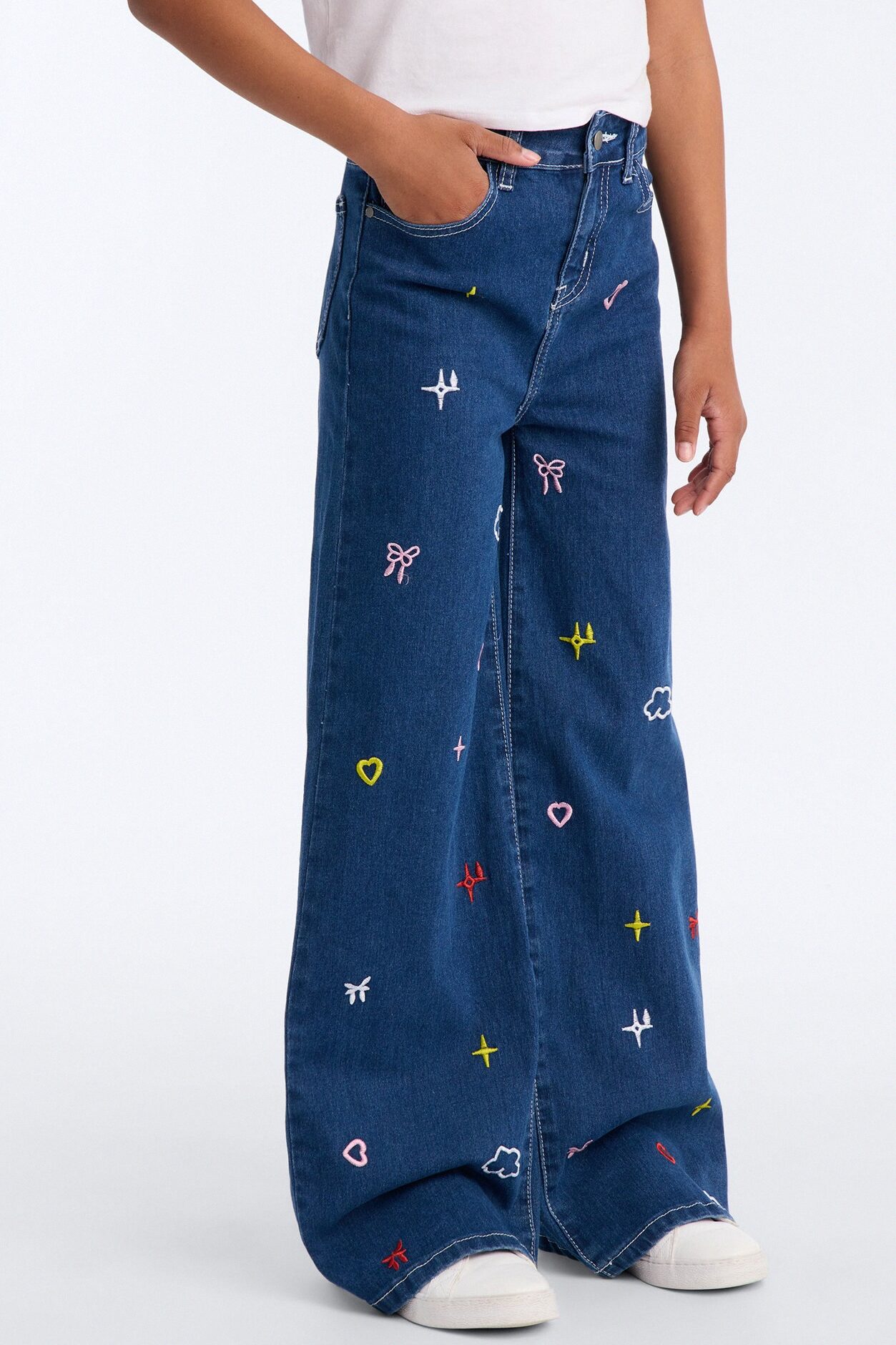 Mini Daydreaming Embroidered Wide Leg Jeans - Dark Wash