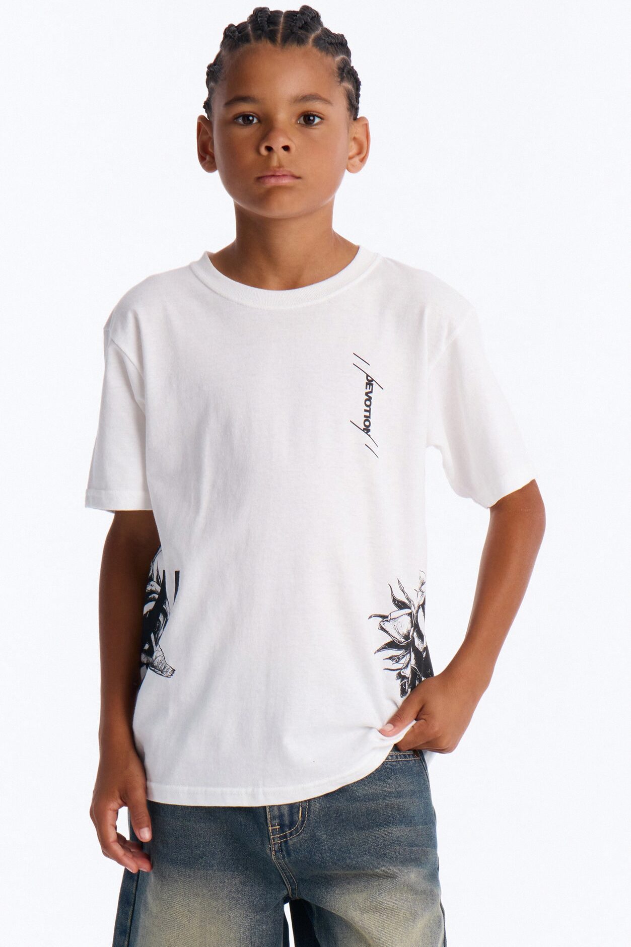 Mini Black Roses Short Sleeve Tee - White