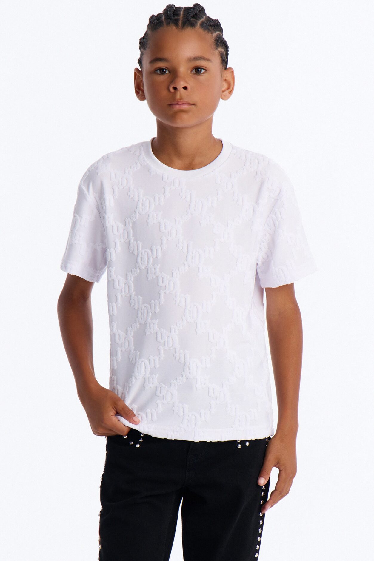 Mini Verbiage Chenille Knit Crew Tee - White