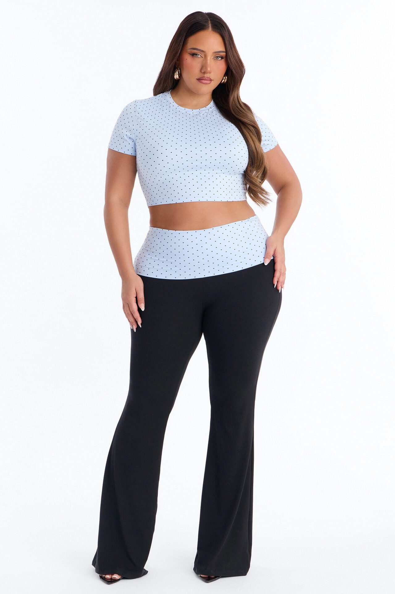 Cute N Casual Polka Dot Flare Legging Set - Blue/combo