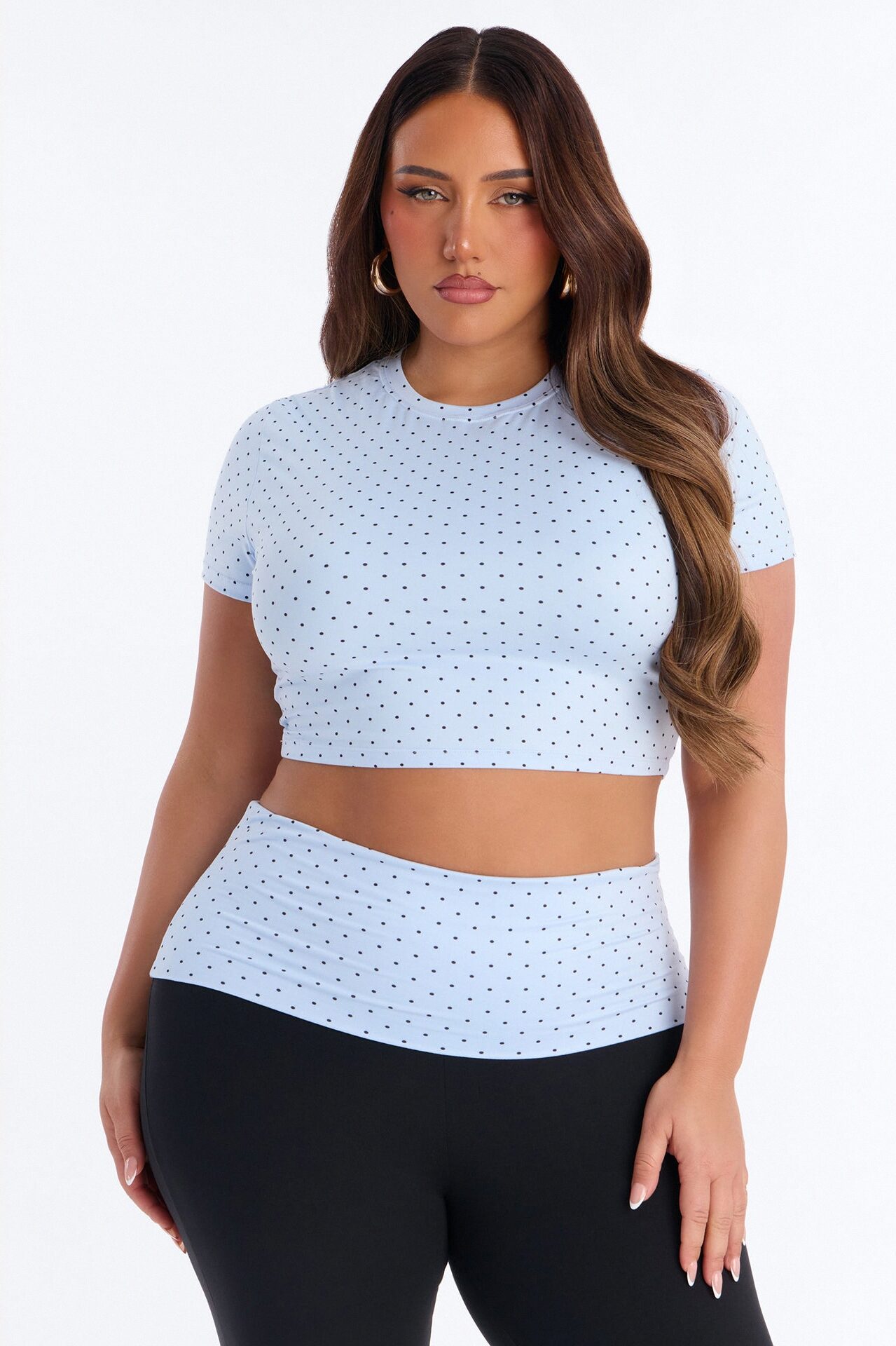 Cute N Casual Polka Dot Flare Legging Set - Blue/combo