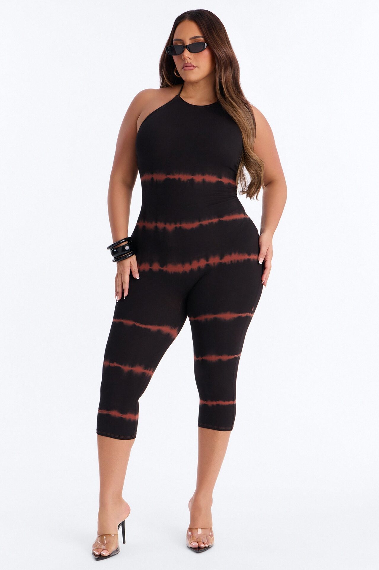 Kasey Tie Dye Halter Capri Leg Jumpsuit - Rust