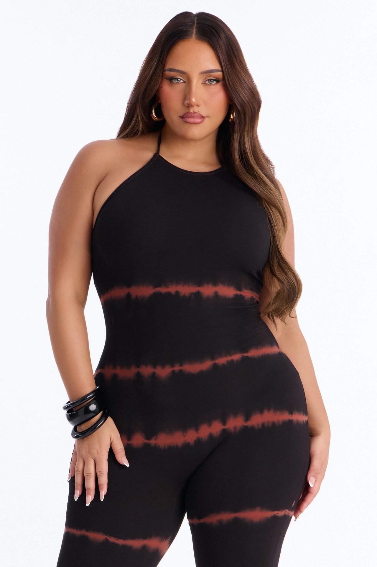 Kasey Tie Dye Halter Capri Leg Jumpsuit - Rust