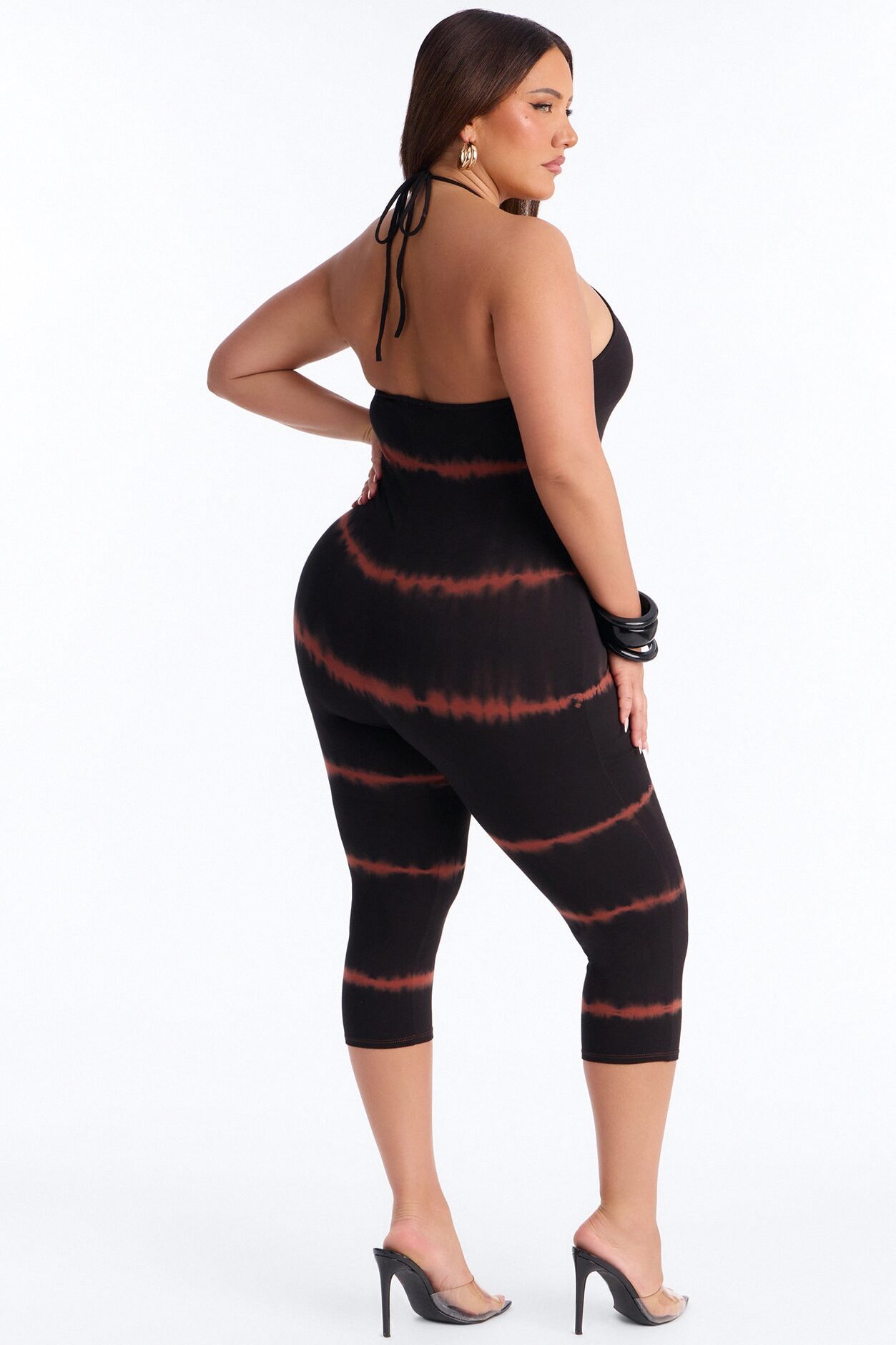 Kasey Tie Dye Halter Capri Leg Jumpsuit - Rust