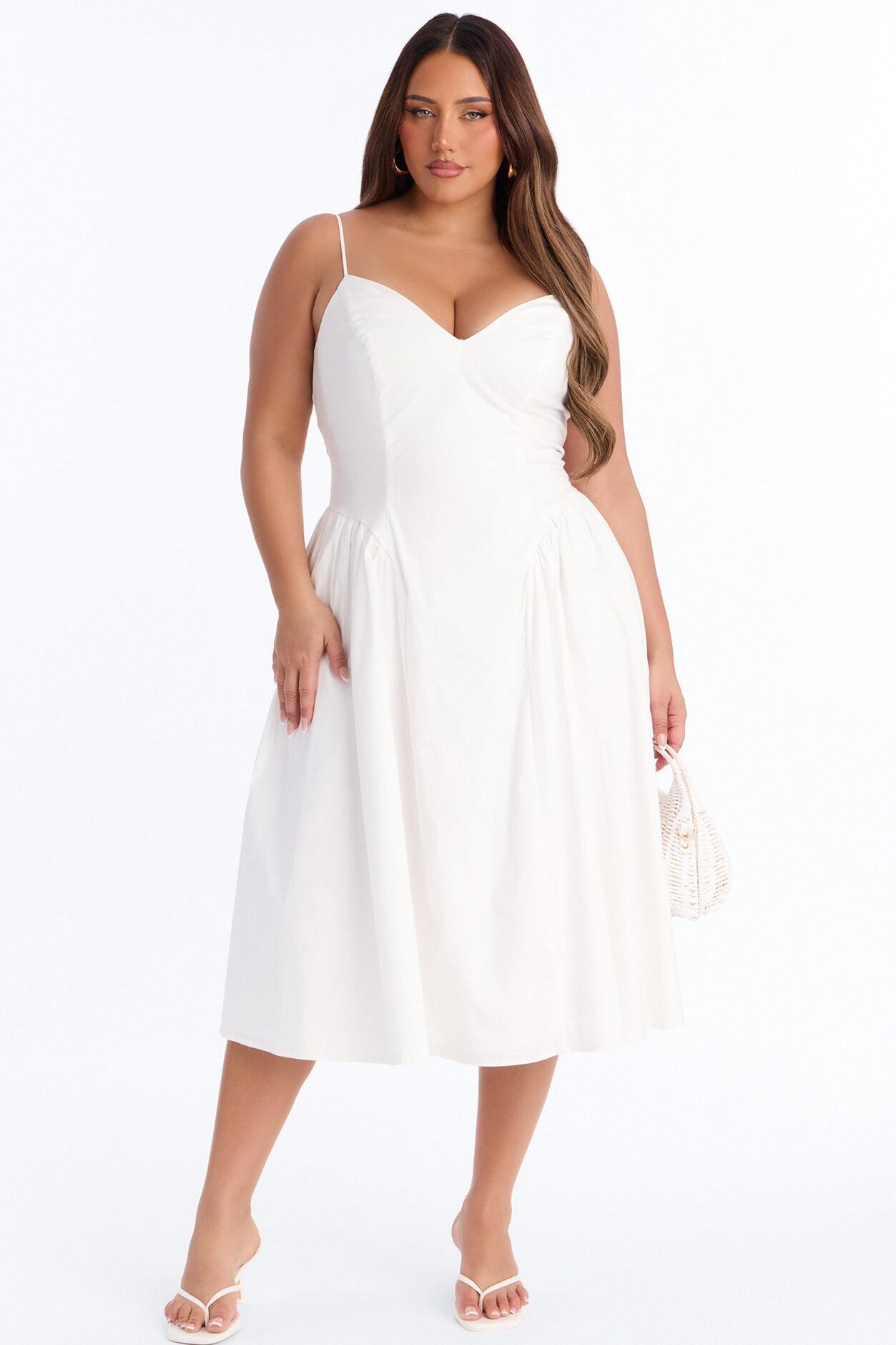 Whitney Pleated Poplin Midi Dress - White