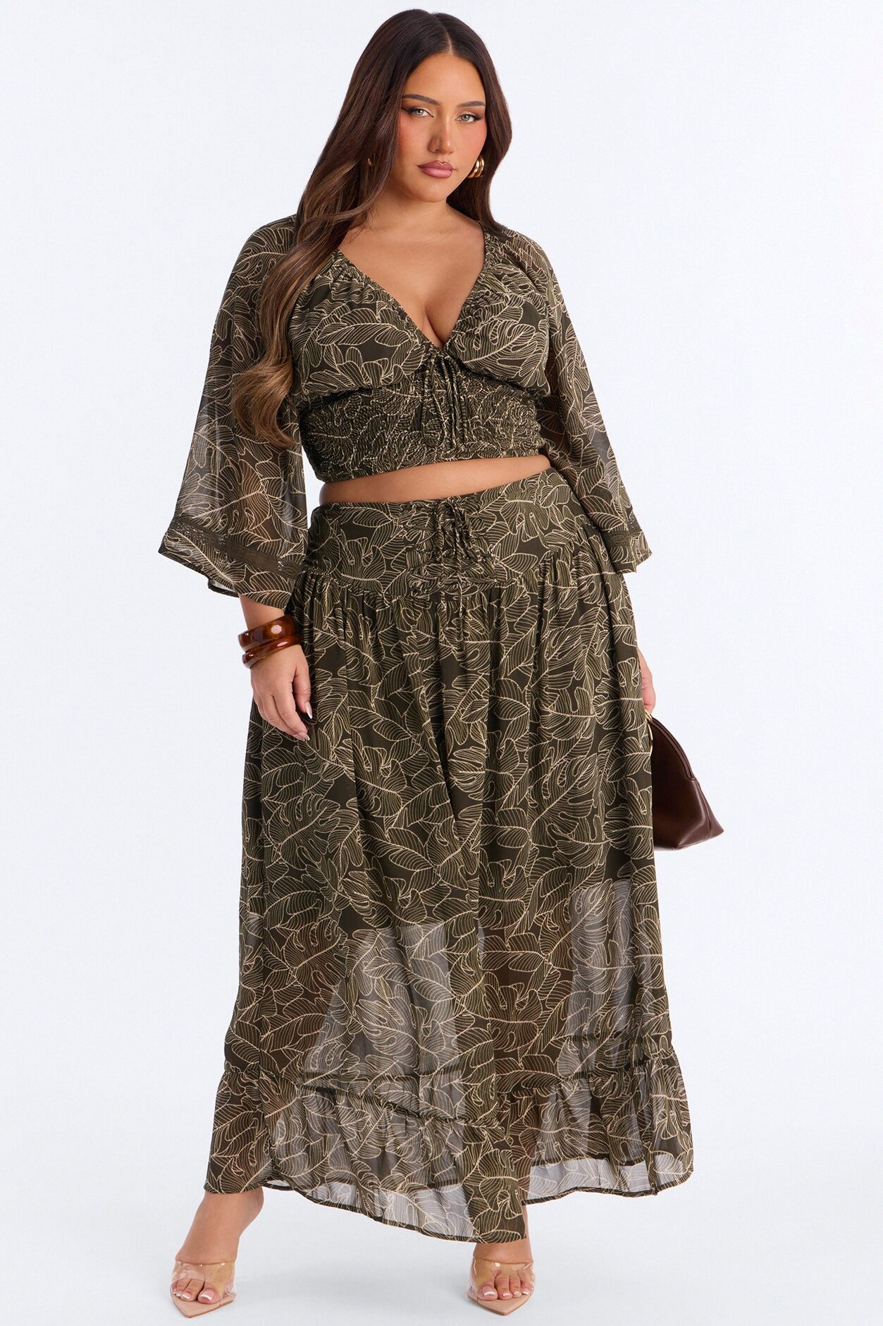 Palm Hours Skirt Set - Olive/combo