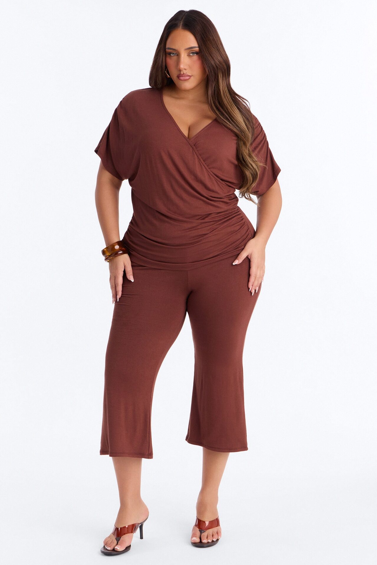 Carrie Cinched Capri Set - Brown