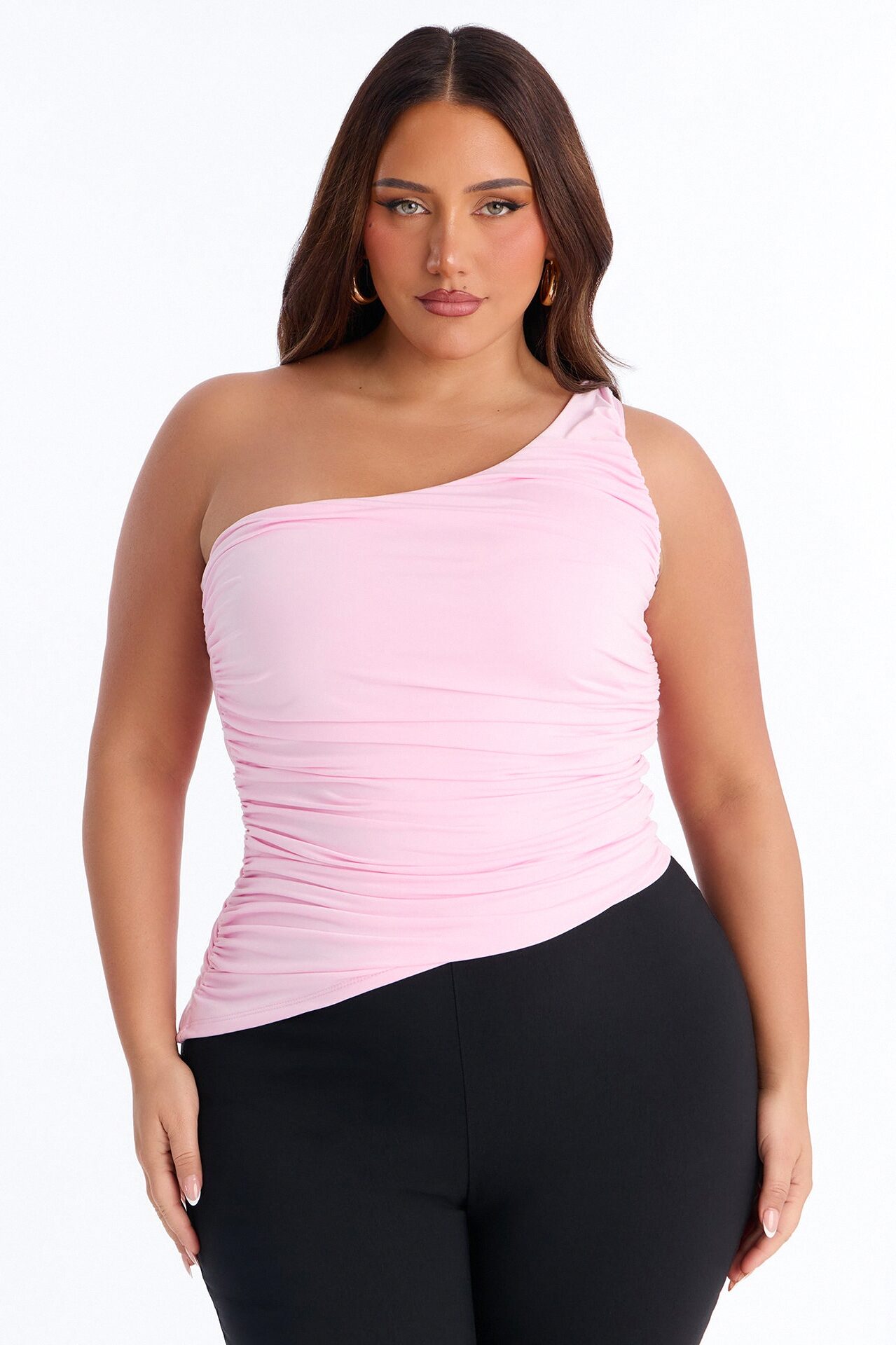 Khelani Asymmetrical Ruched One Shoulder Top - Pink