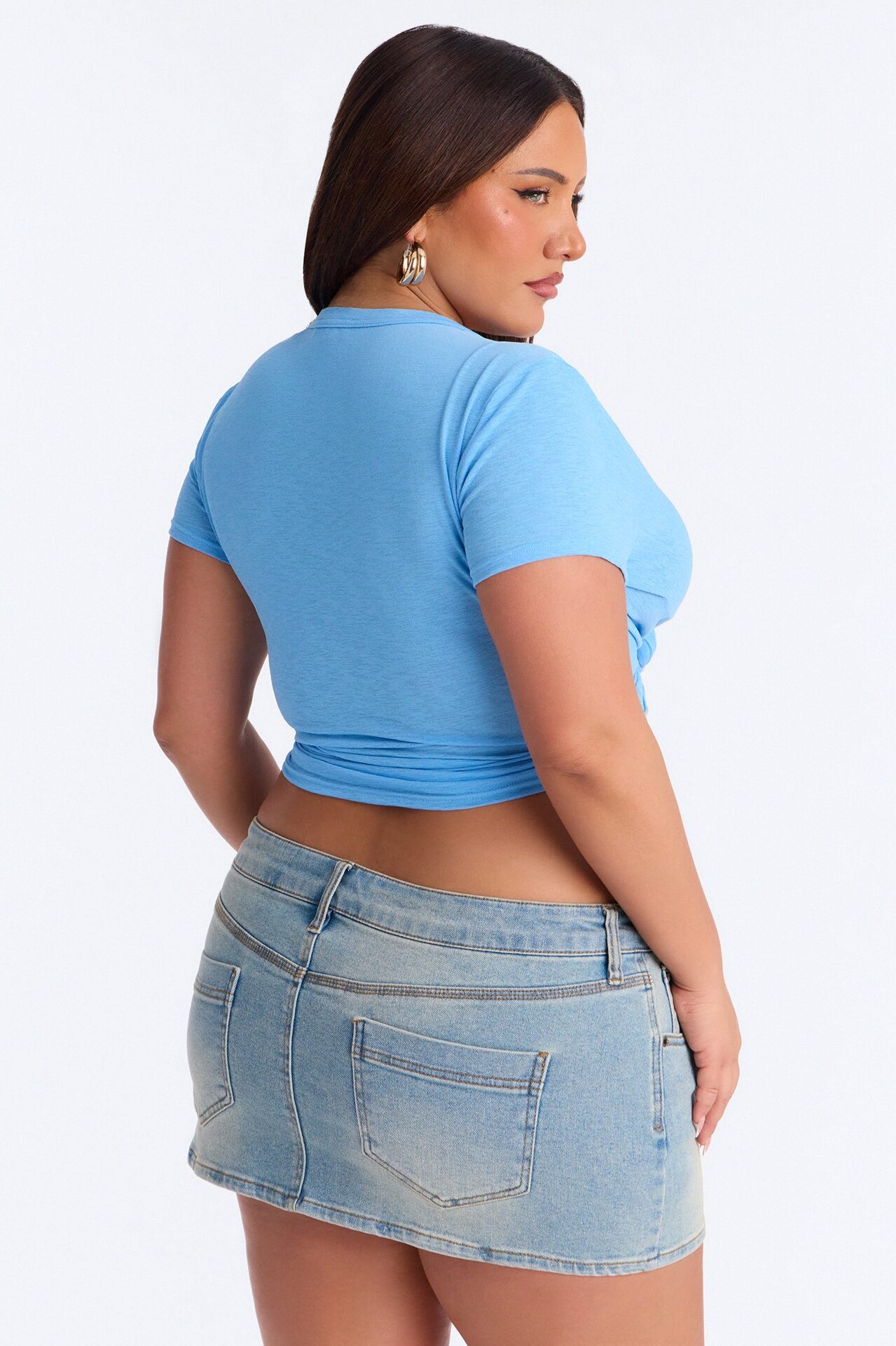 Selena Textured Knot Short Sleeve Top - Blue