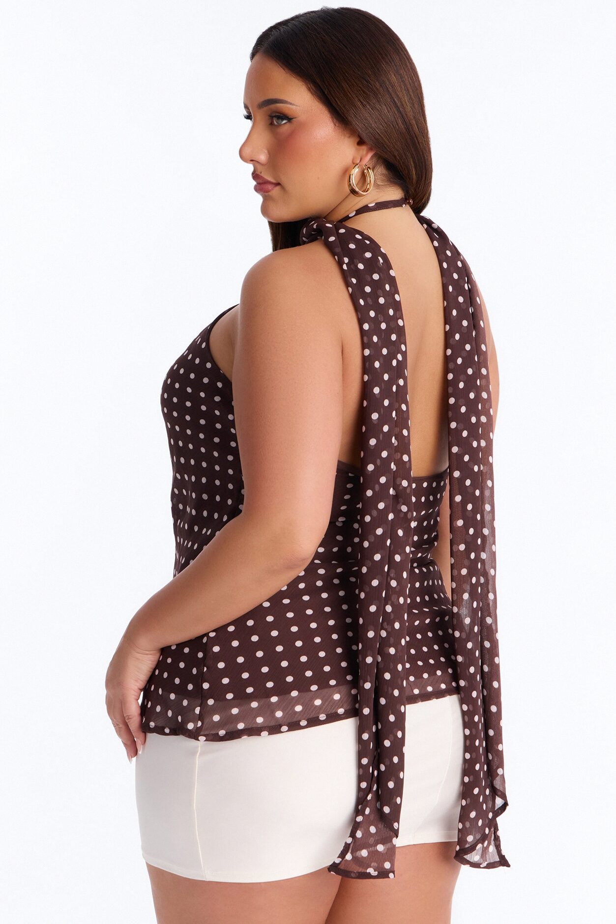 Meet Me In Paris Polka Dot Chiffon Scarf Top - Brown/combo