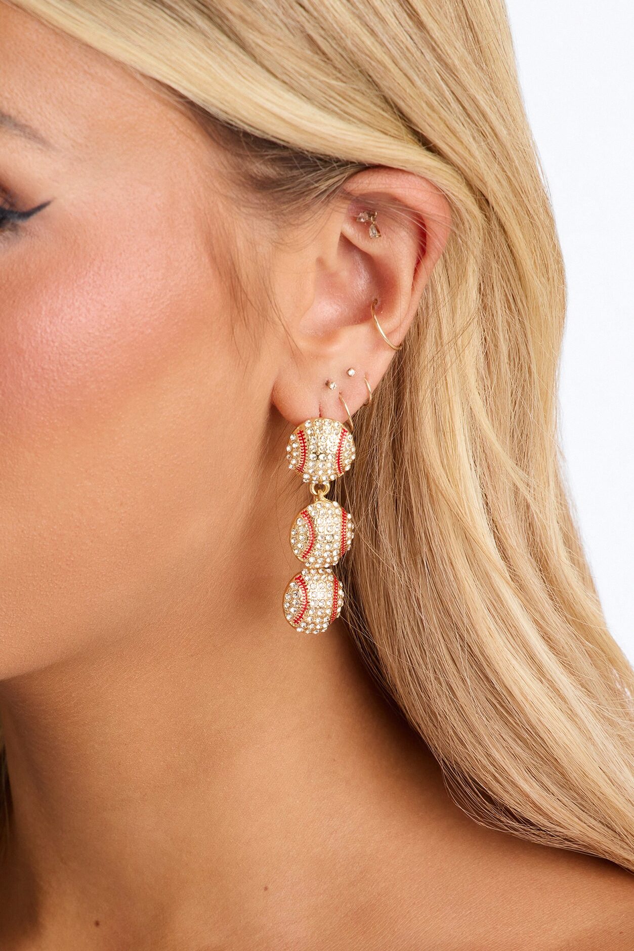 Ball Game Baddie Earrings - Silver/Red