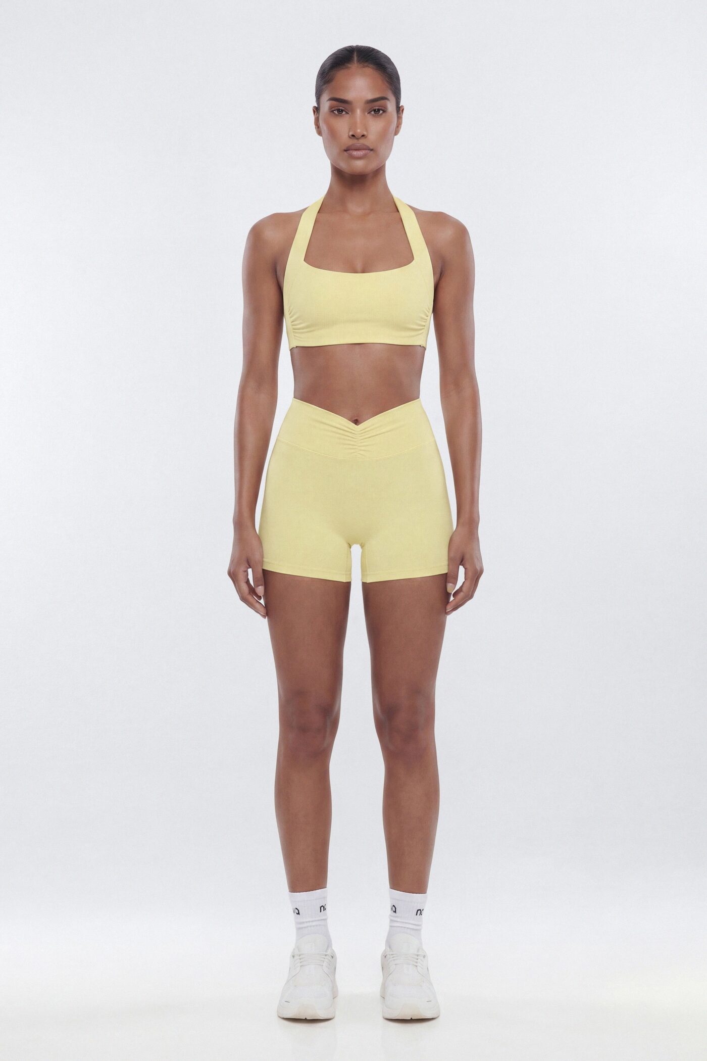 ButterSoft Ruched Halter Sports Bra - Soft Yellow