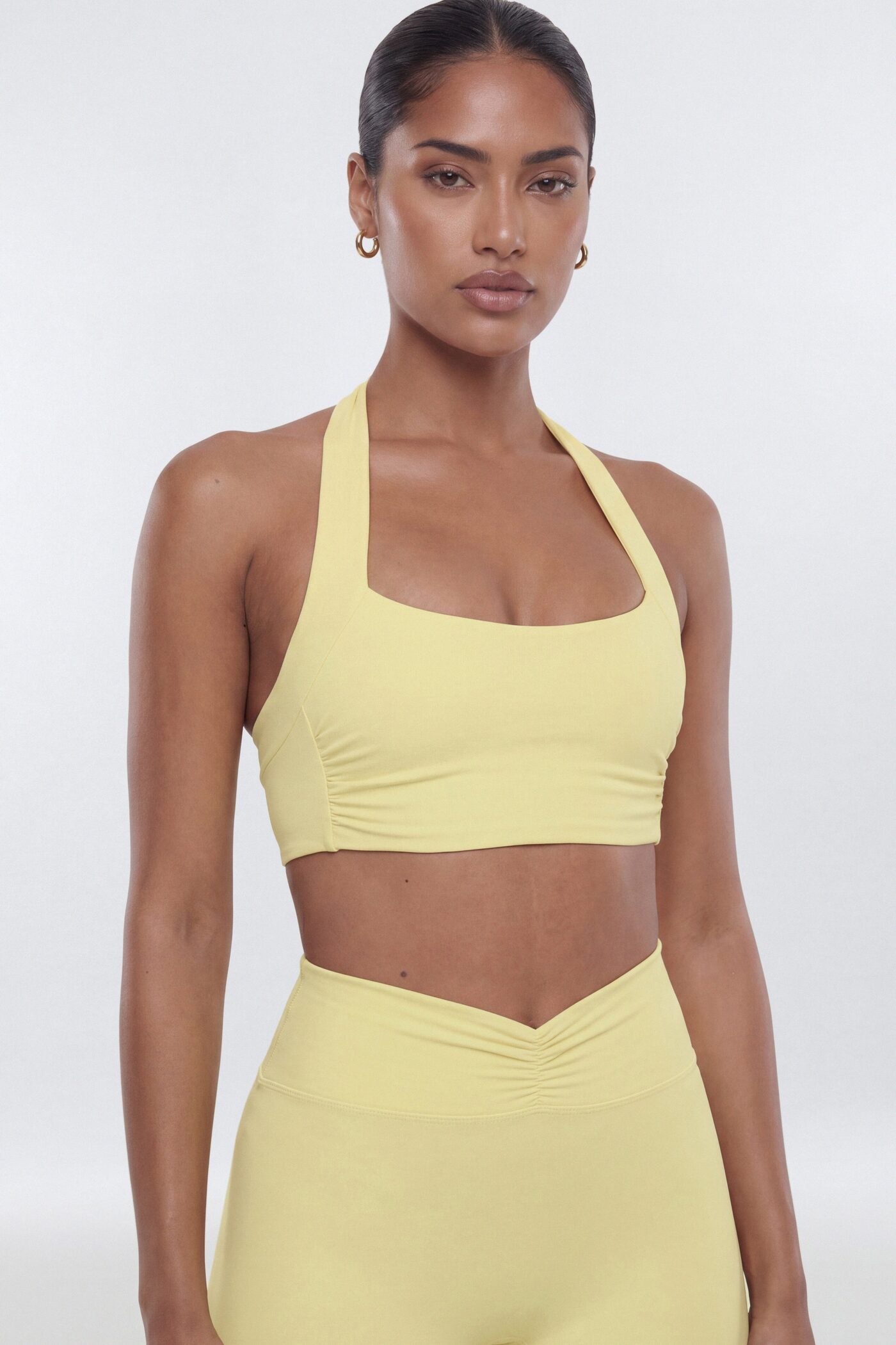 ButterSoft Ruched Halter Sports Bra - Soft Yellow