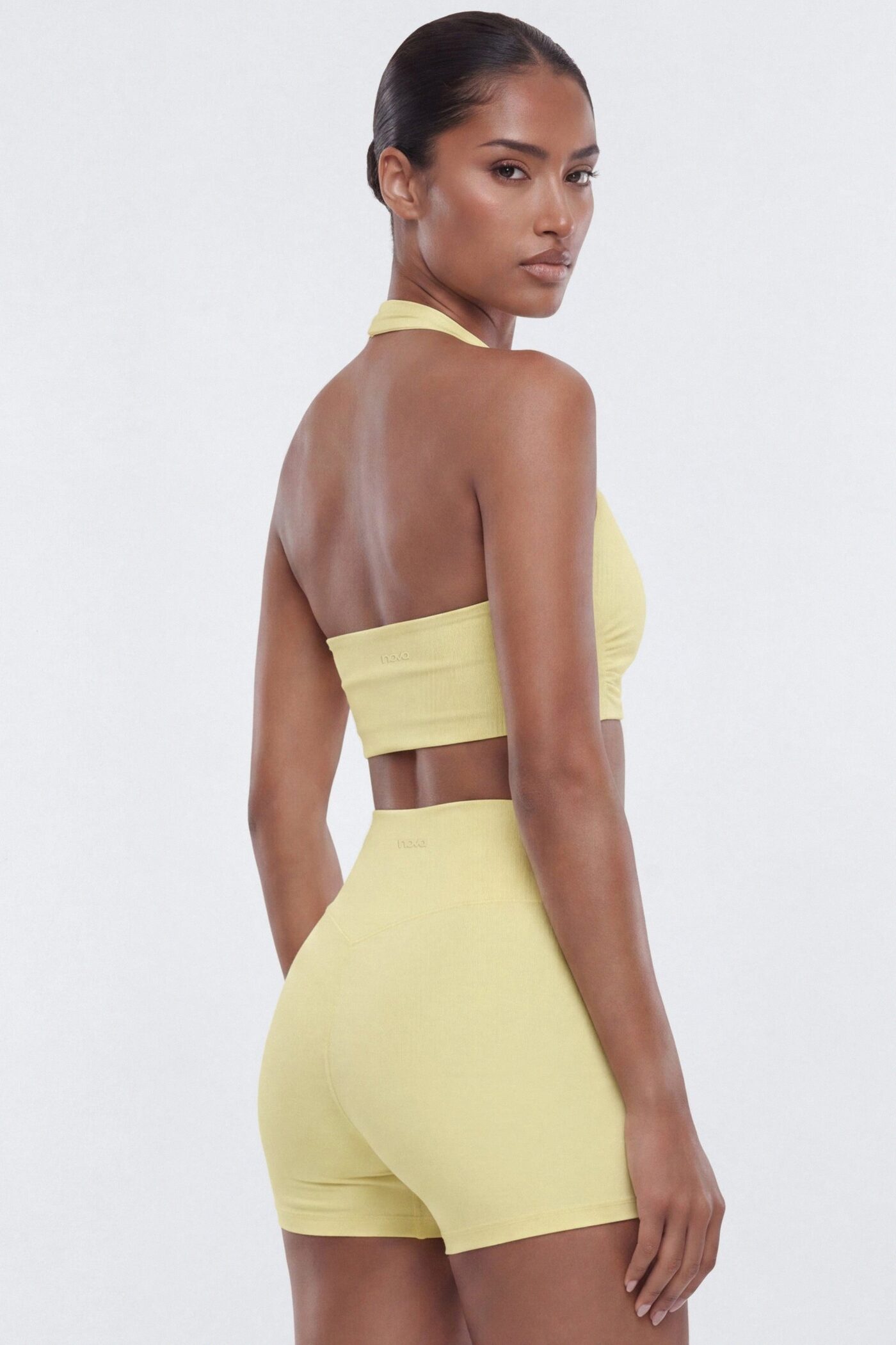 ButterSoft Ruched Halter Sports Bra - Soft Yellow