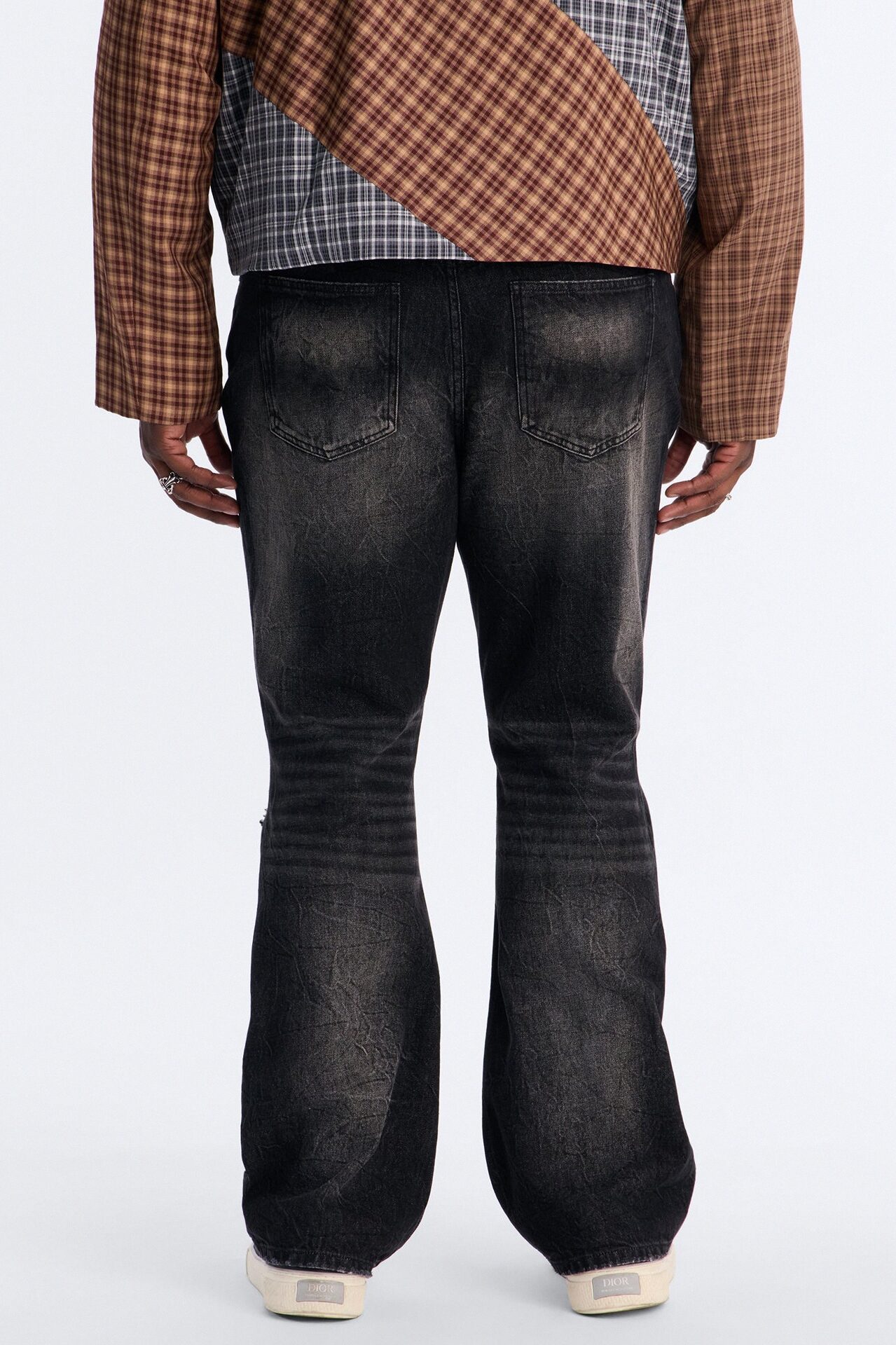 Stacked Slim Flare Looking Out Distressed Grommet Jean - Black Wash