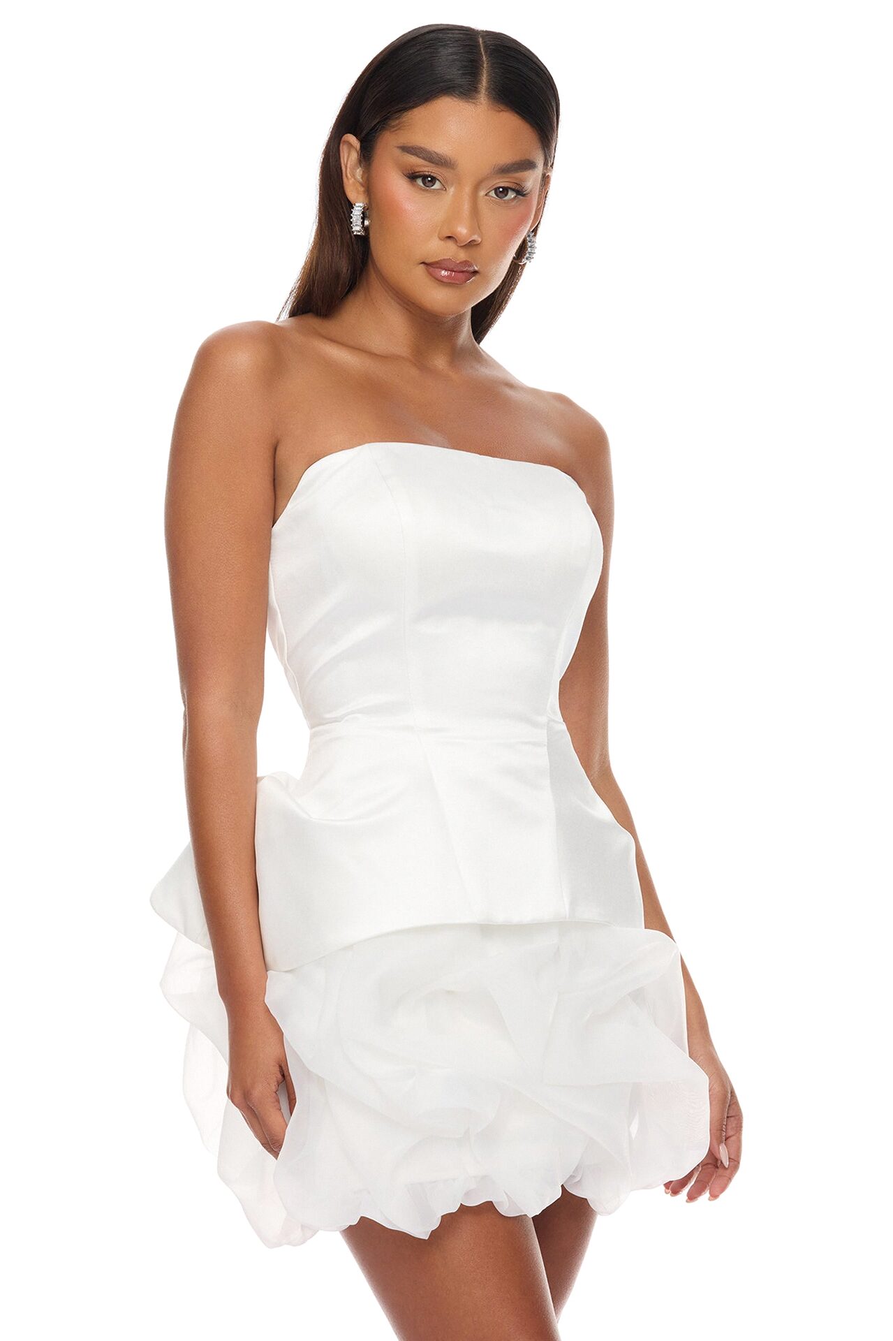 Ariana Bubble Satin Mini Dress - White