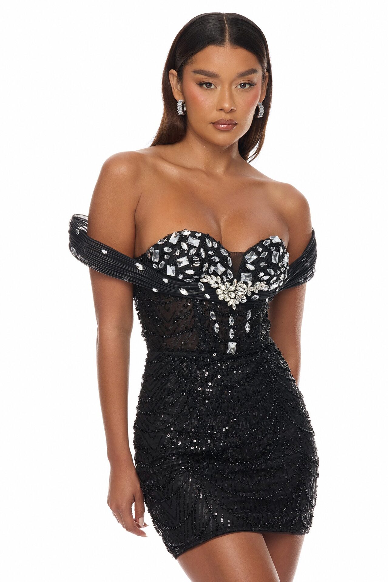 Brigette Sequin Embellished Mini Gown - Black
