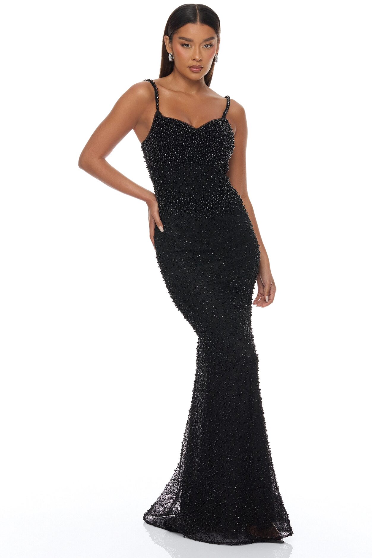 Brielle Embroidery Corset Gown - Black