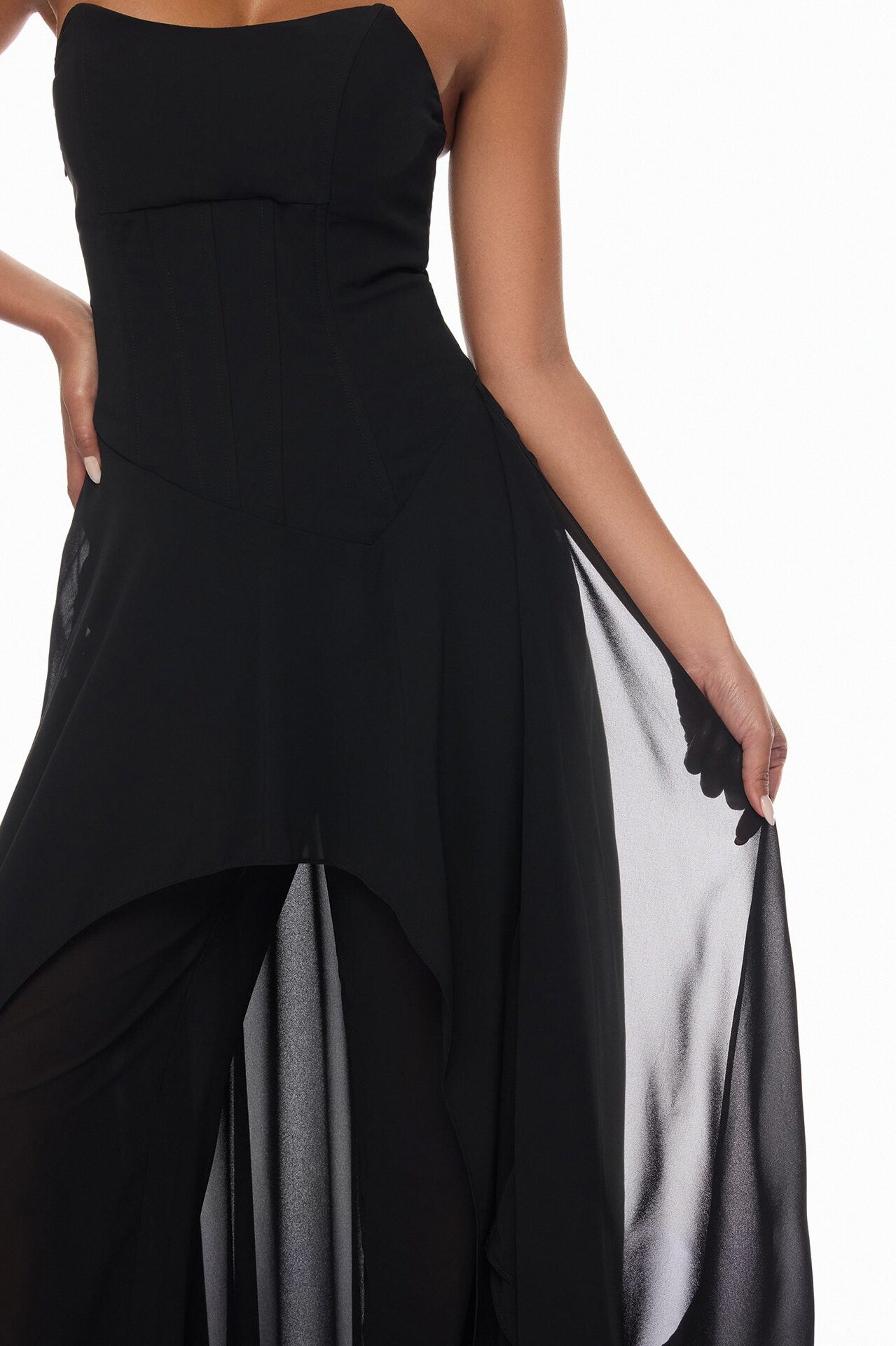 Sweet Talk Draped Chiffon Pant Set - Black