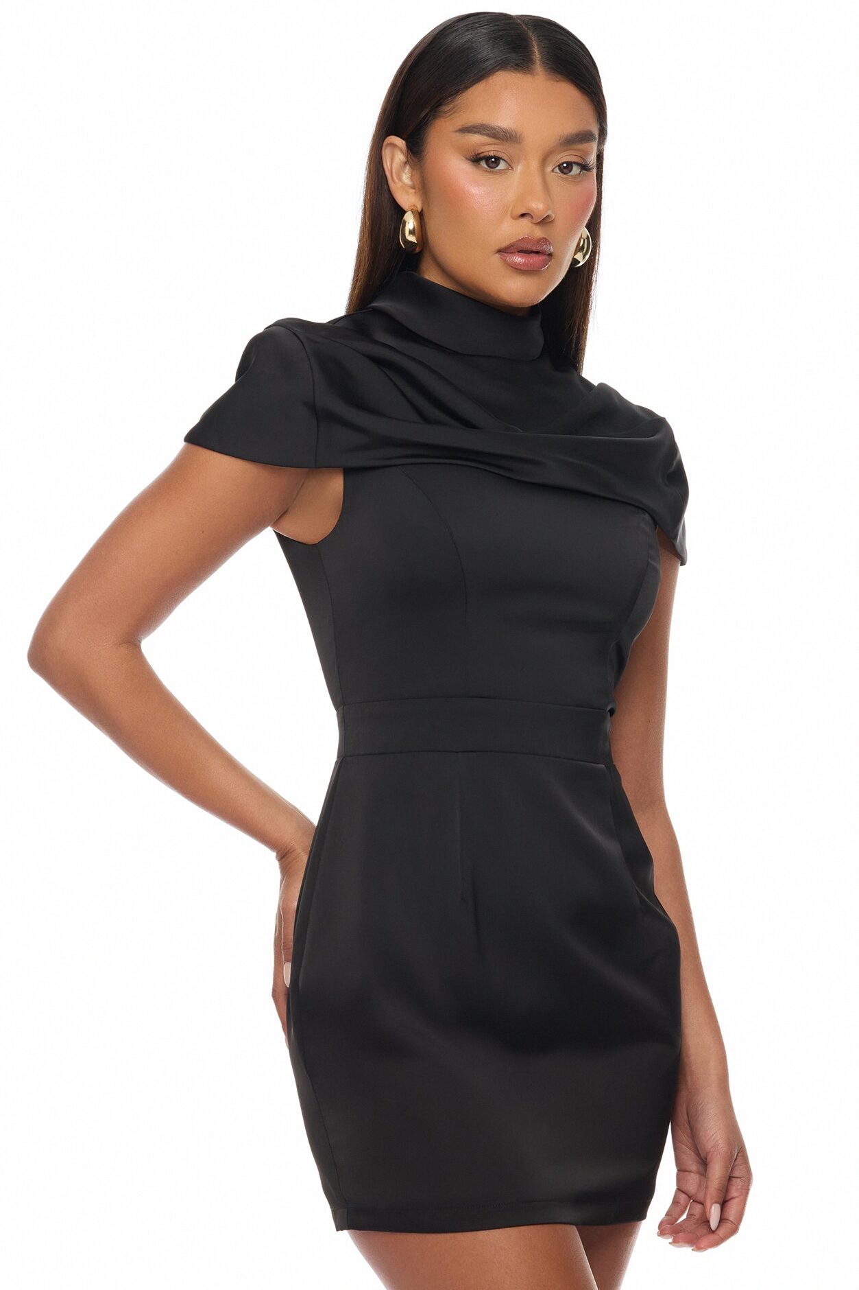 Scarlett Satin Mini Dress - Black