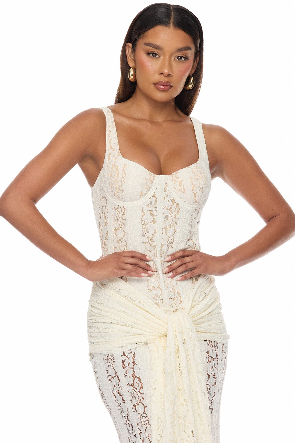 Martina Draped Lace Maxi Dress - Ivory