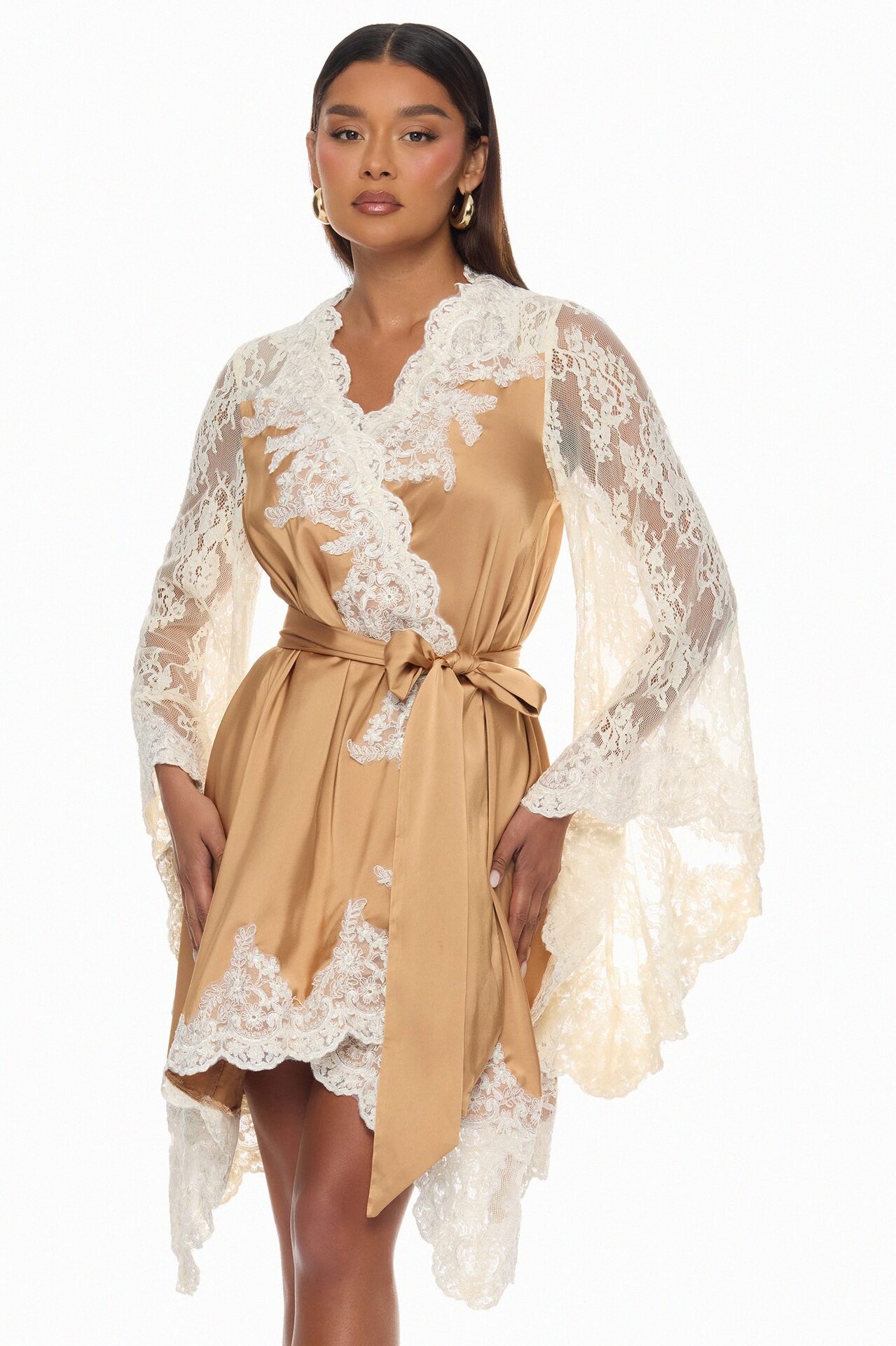 Cathryn Lace Satin Kimono - Gold