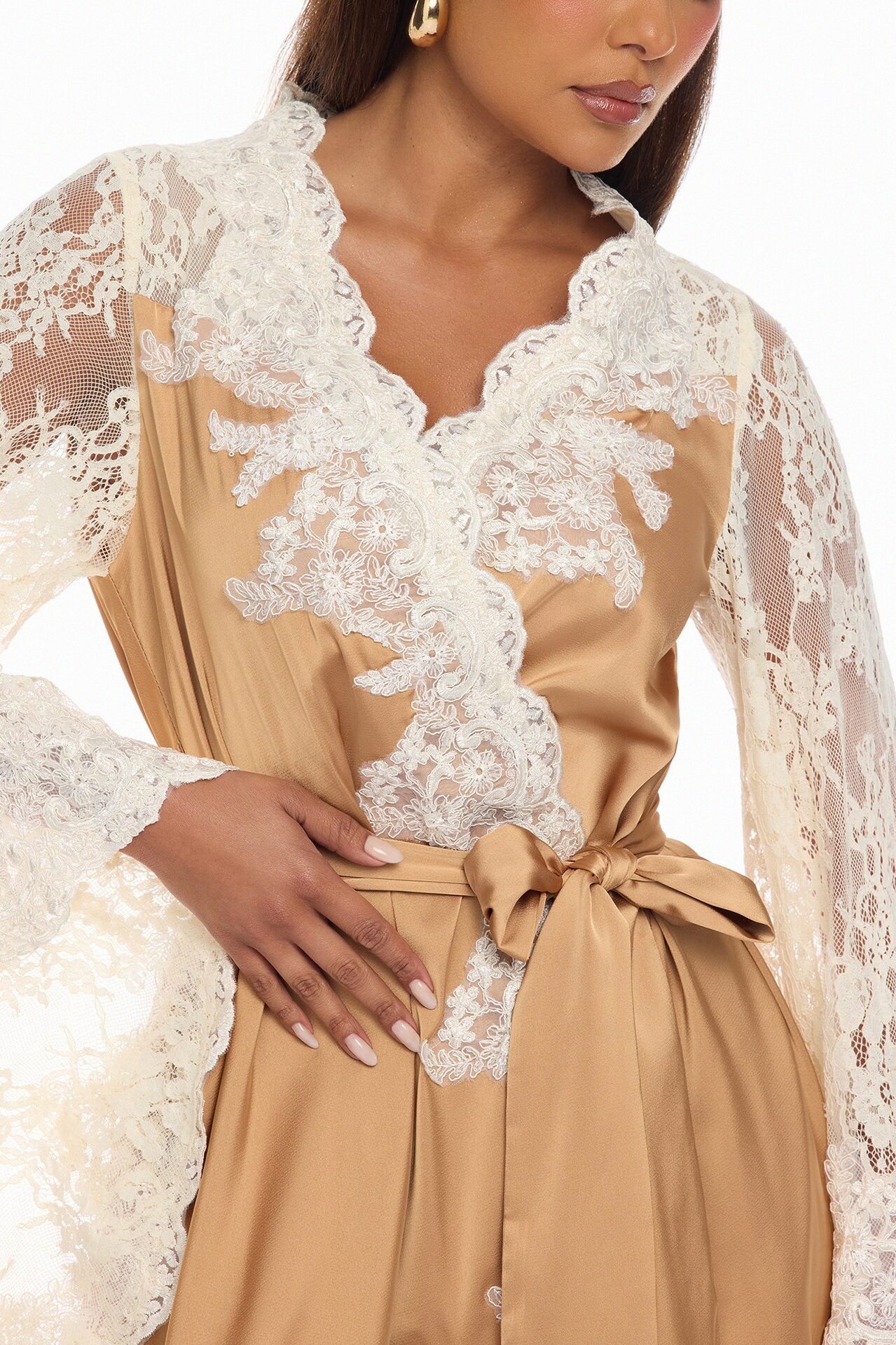 Cathryn Lace Satin Kimono - Gold