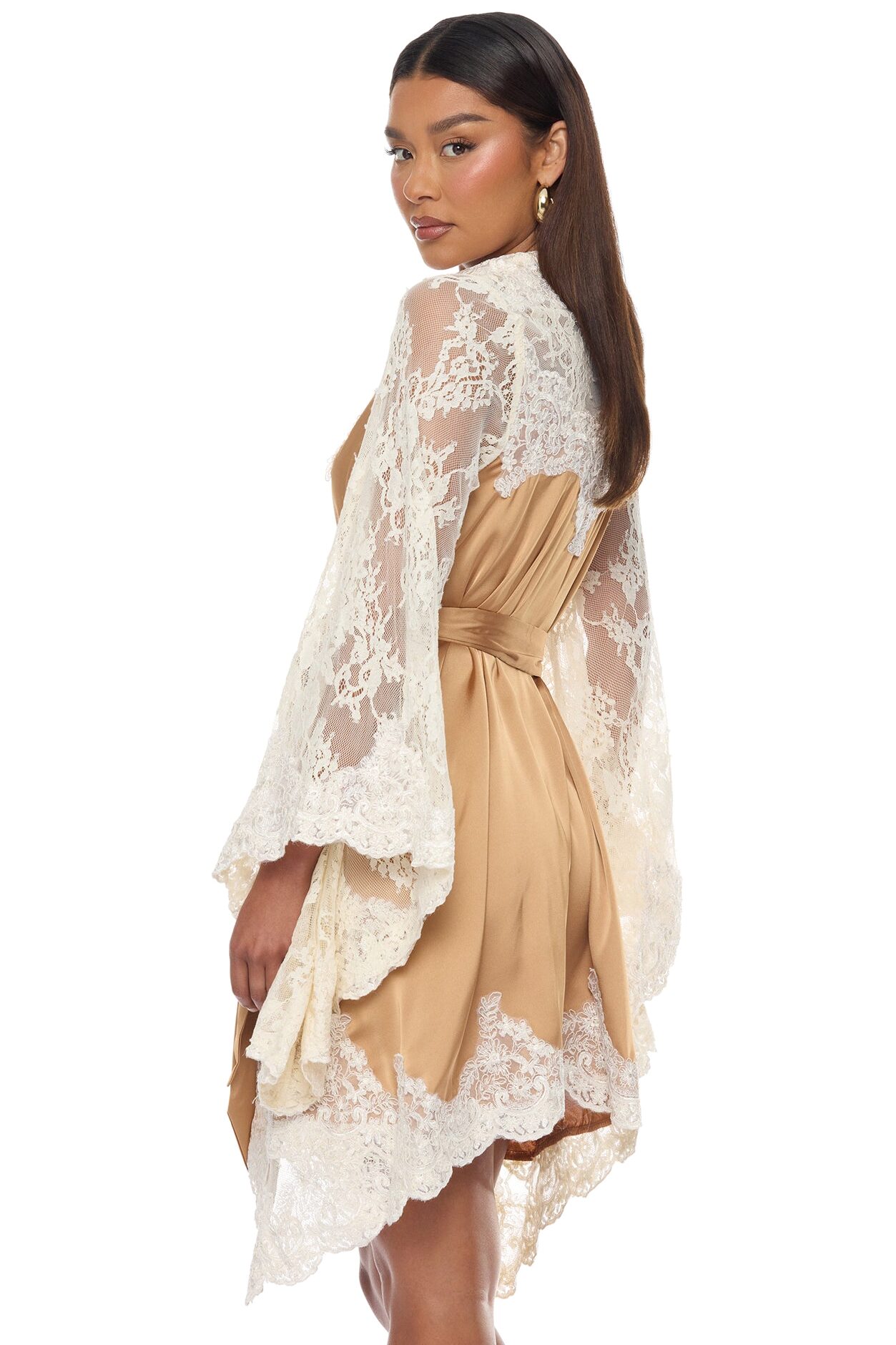 Cathryn Lace Satin Kimono - Gold
