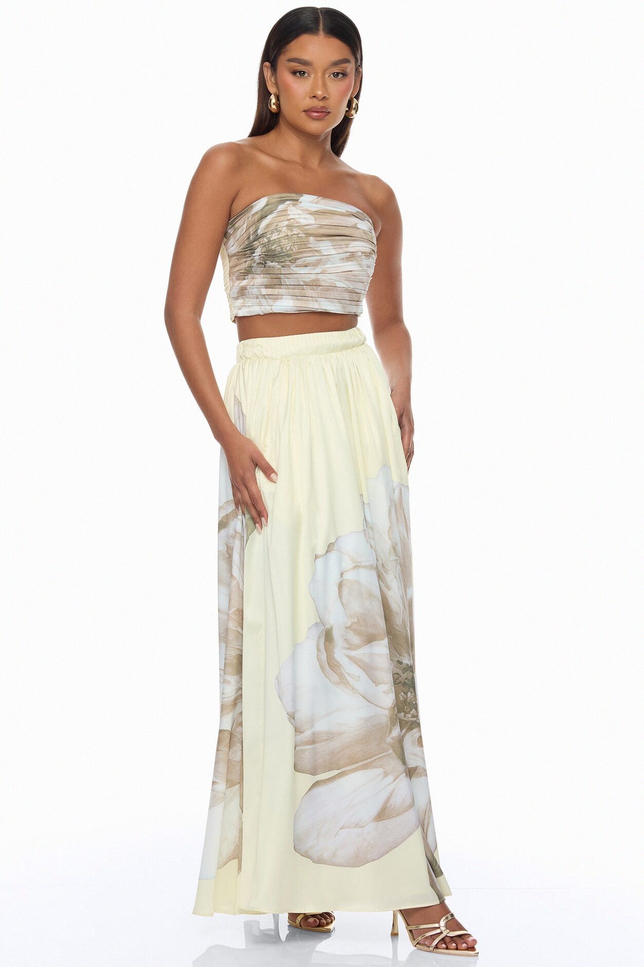 Gianna Pleated Satin Skirt Set - Yellow/combo