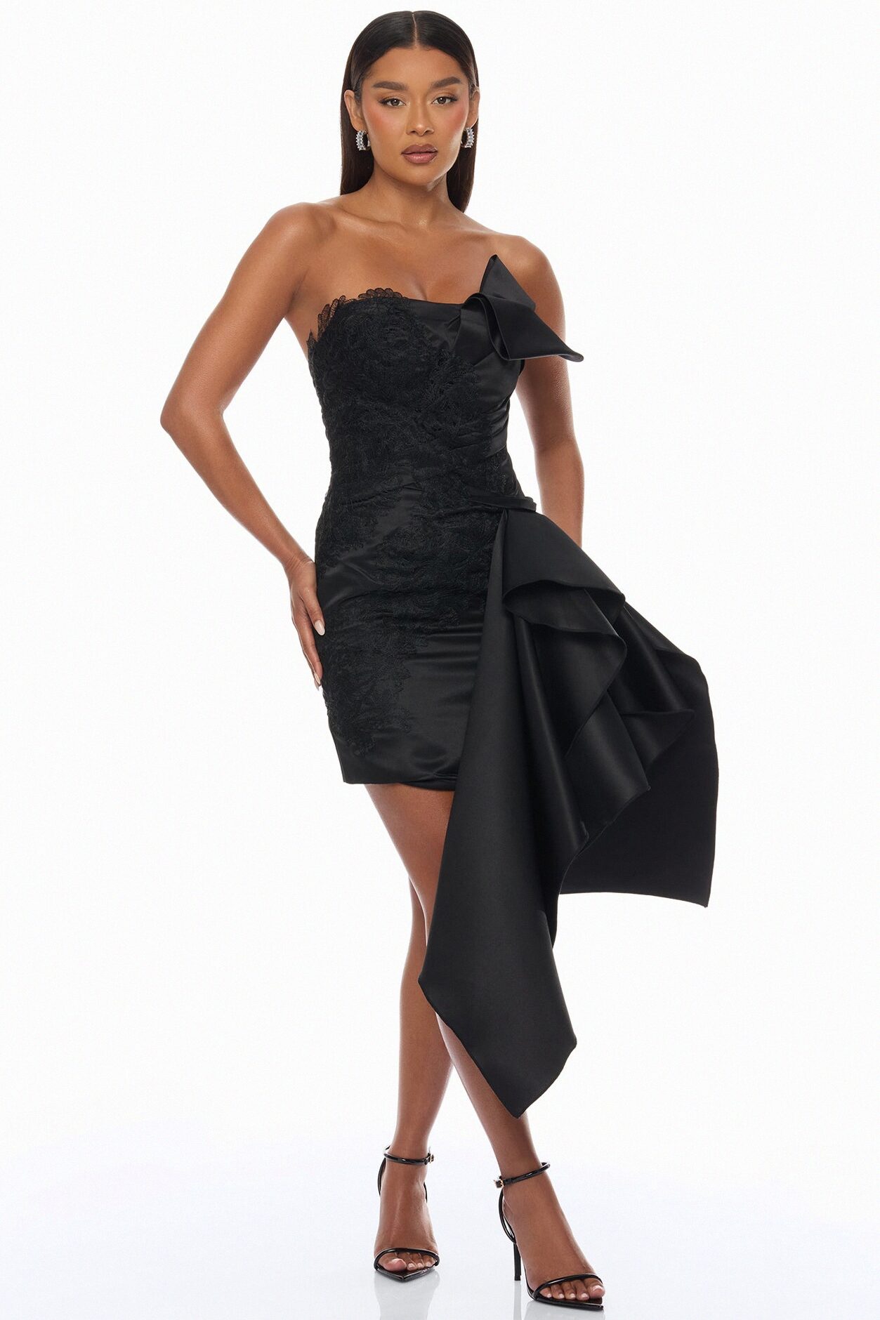 Total Drama Ruffle Drape Mini Dress - Black