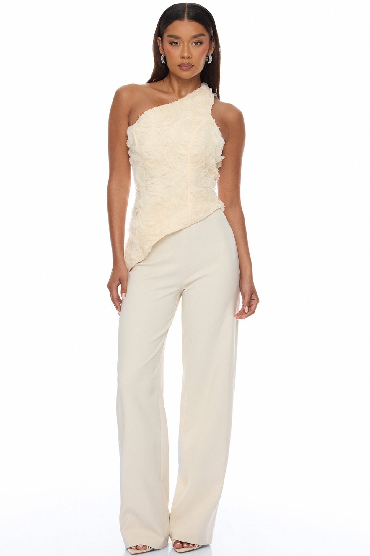 Daphne One Shoulder Corset Pant Set - Cream